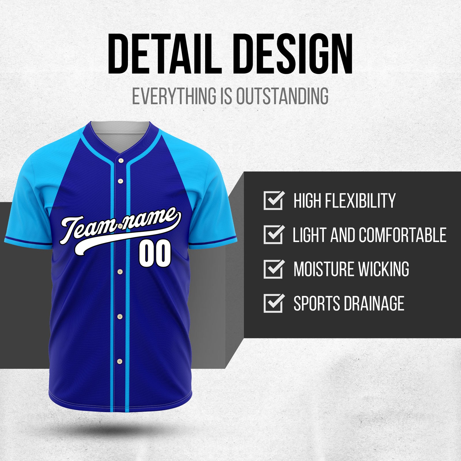 Custom Desert Blaze Blue Raglan Style Baseball Sports Jersey Personalized Uniform with Name & Number