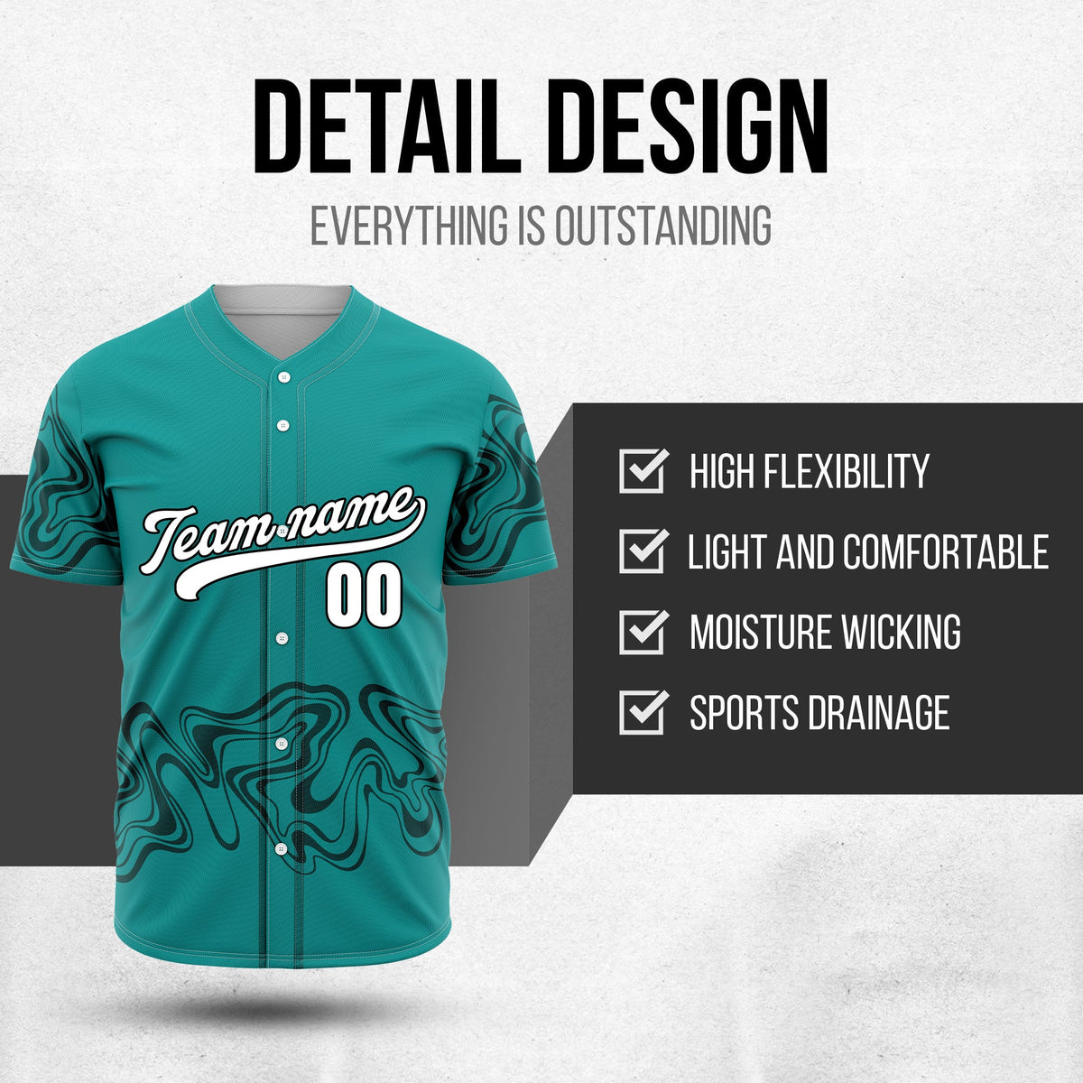 Custom Teal Baseball Wave Sports Jersey Personalized Uniform with Name & Number