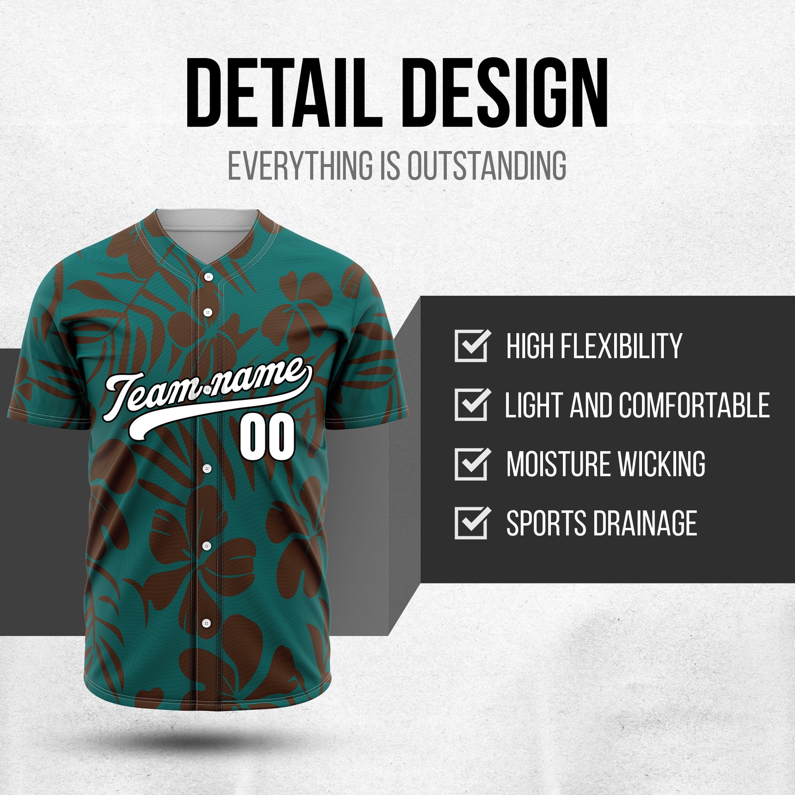 Custom Hawaiian Teal Baseball Sports Jersey Personalized Uniform with Name & Number