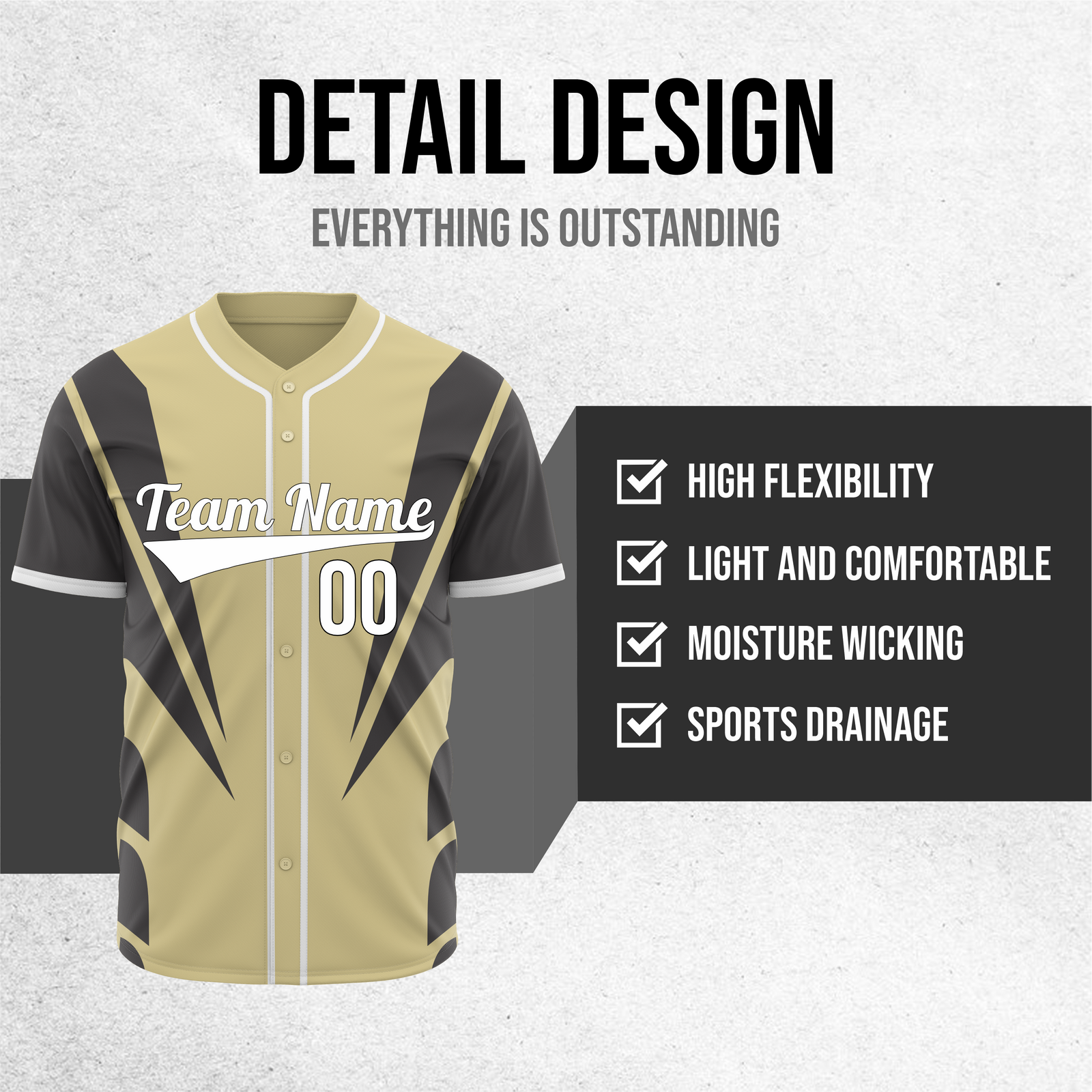 Custom Panel Flow Baseball Khaki Sports Jersey Personalized Uniform with Name & Number