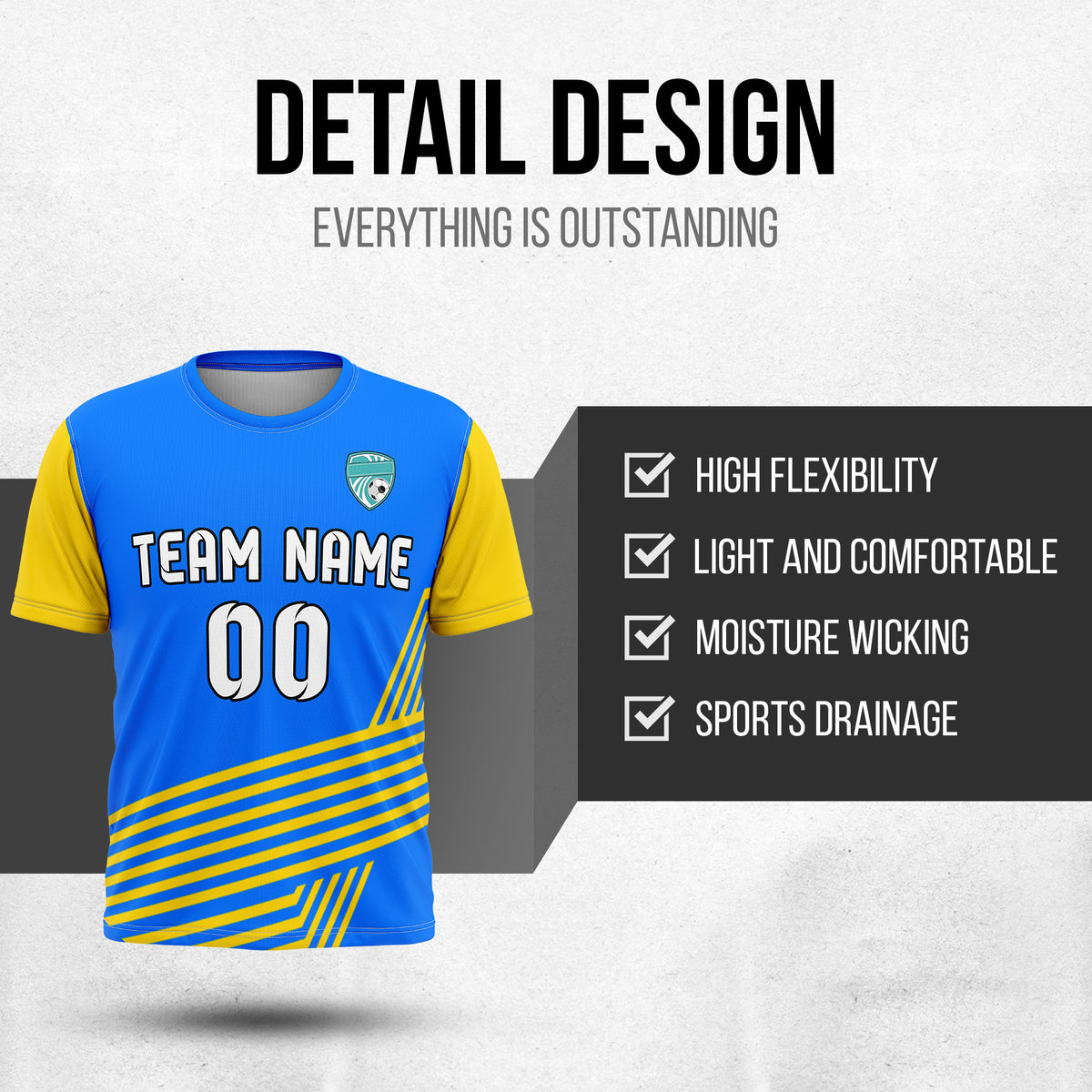 Custom Rapid Line R Side Pattern Soccer Blue sport Tops Jersey