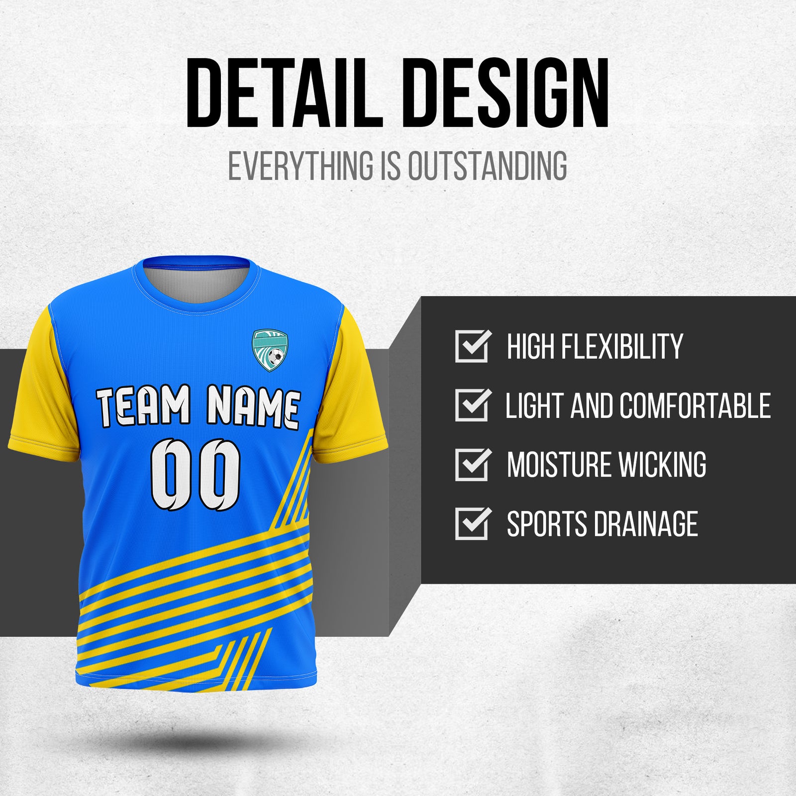 Custom Rapid Line R Side Pattern Soccer Blue sport Tops Jersey
