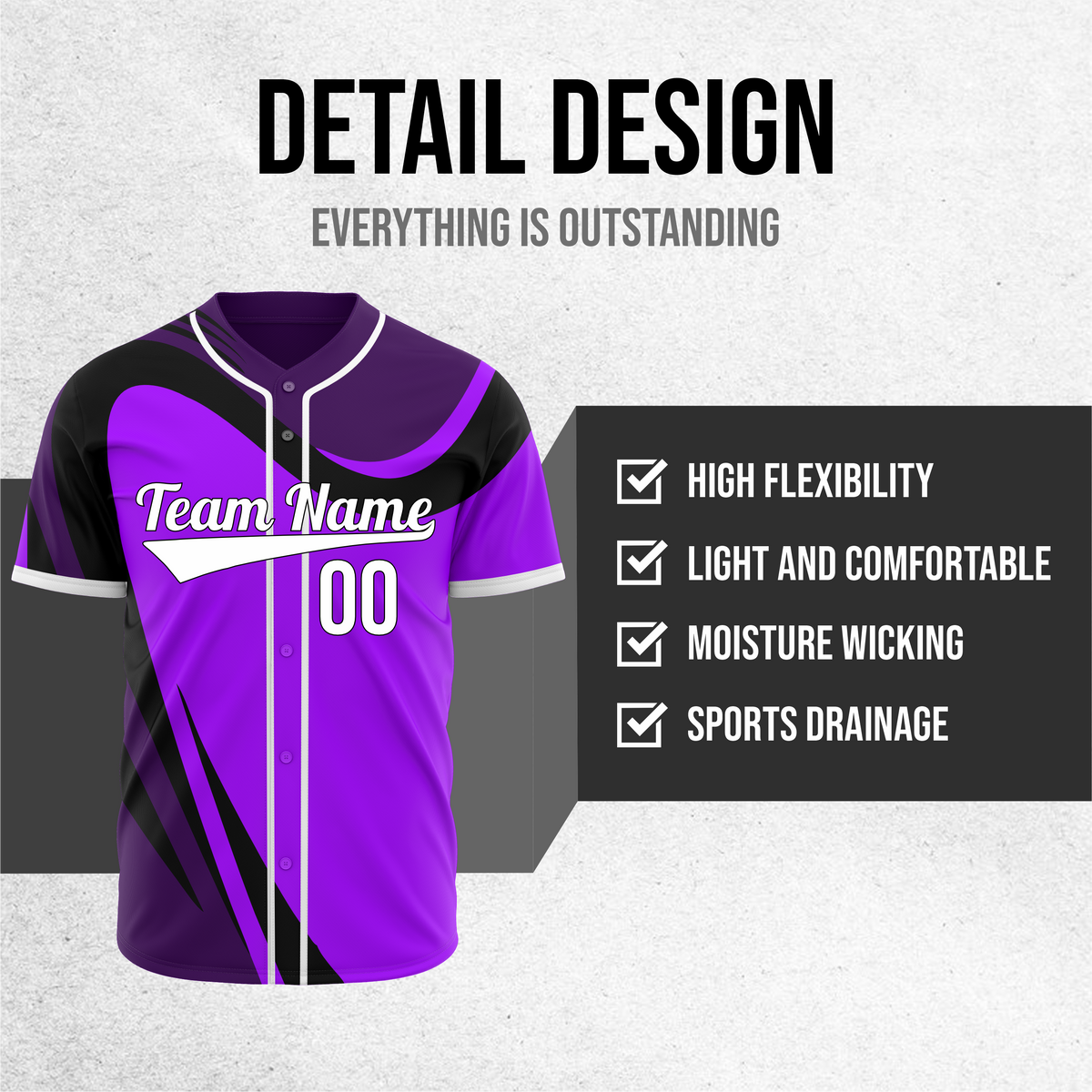 Custom Heritage Flow Baseball Purple Sports Jersey Personalized Uniform with Name & Number