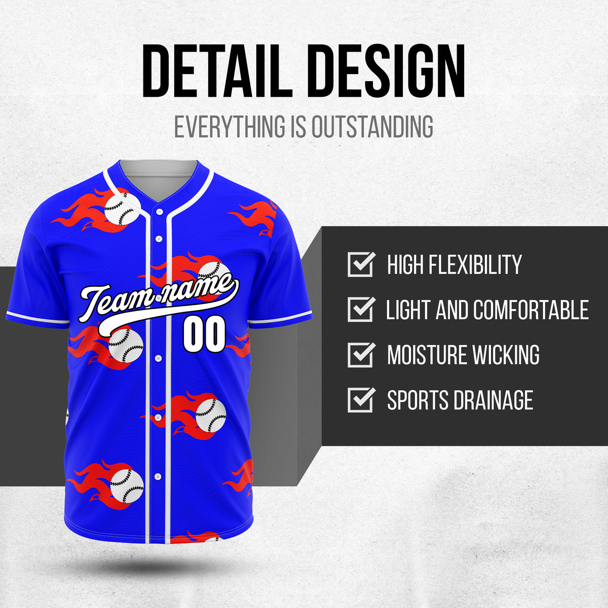 Custom Fireballers Blue Baseball Sports Jersey Personalized Uniform with Name & Number