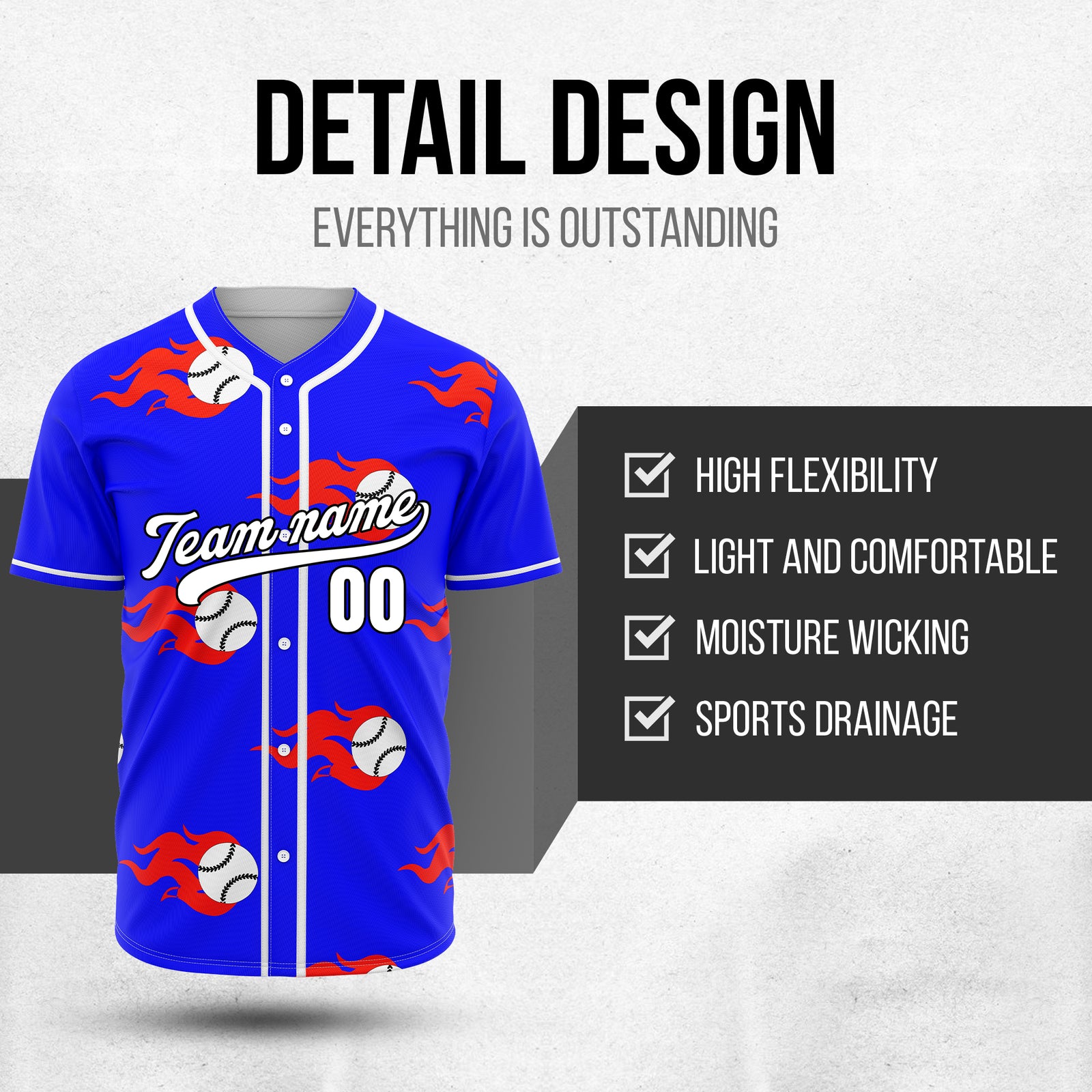 Custom Fireballers Blue Baseball Sports Jersey Personalized Uniform with Name & Number