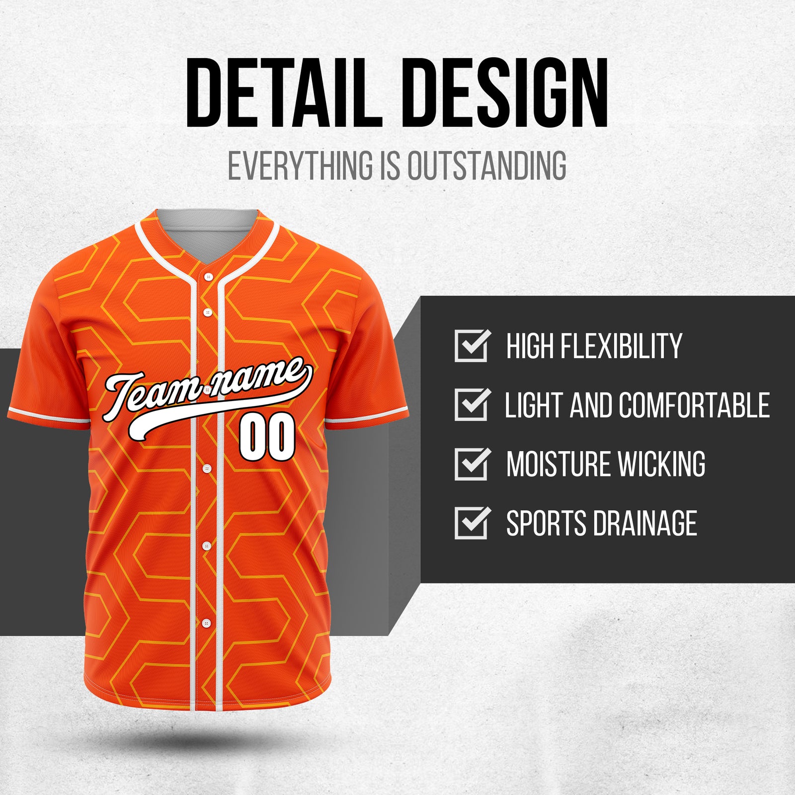 Custom Rhombus Rush Orange Baseball Sports Jersey Personalized Uniform with Name & Number