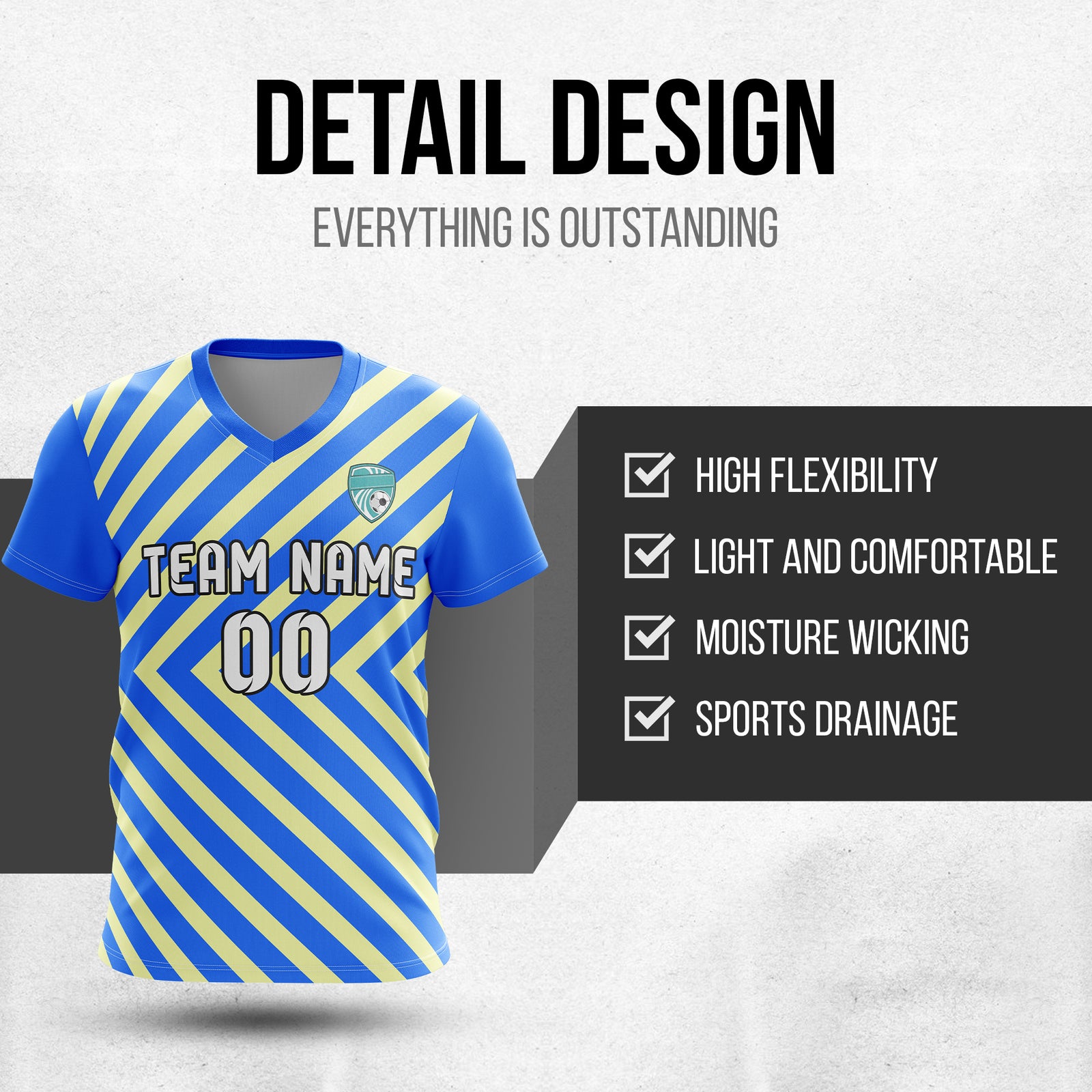 Custom Swift Stripe V-Neck Blue Soccer sport Tops Jersey