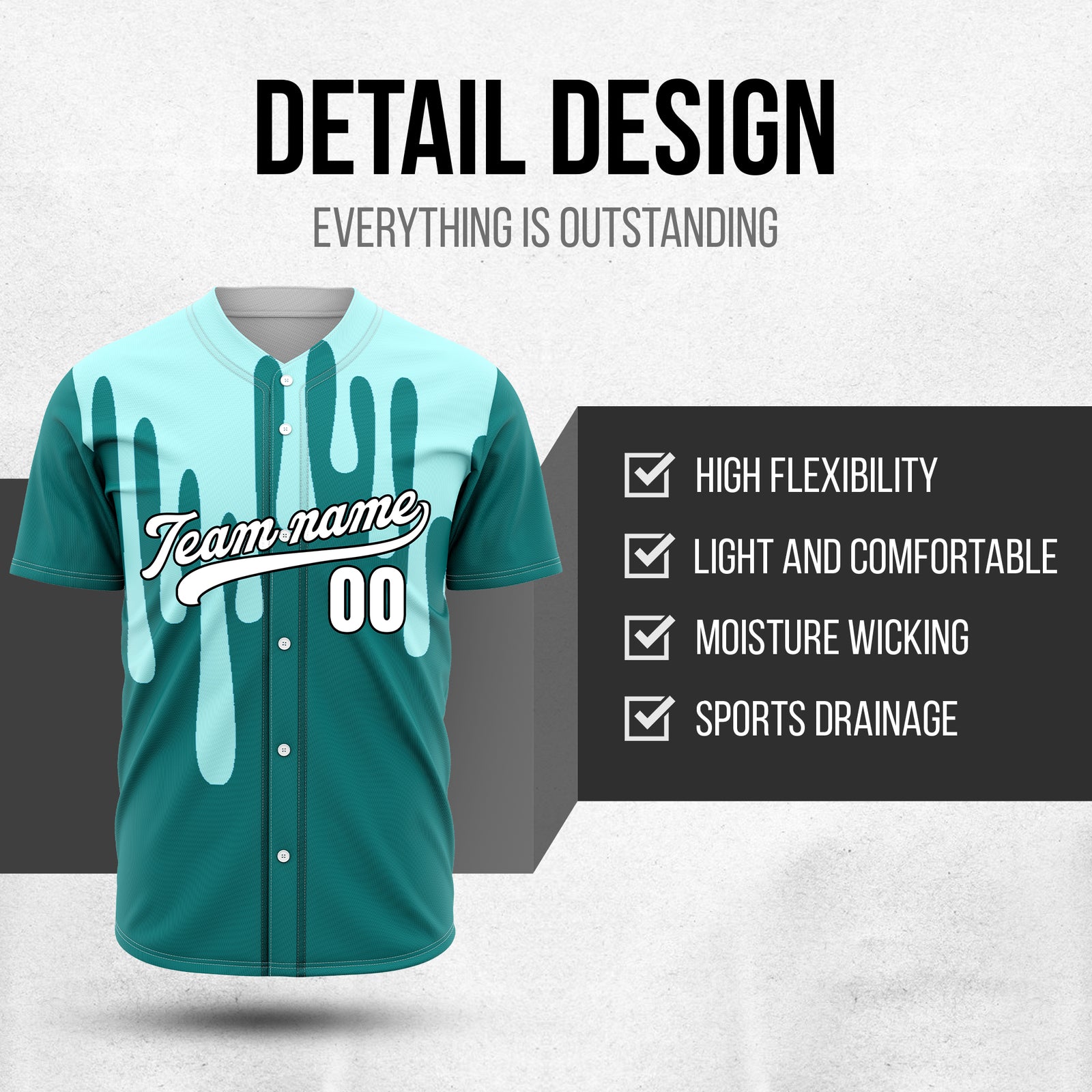 Custom Ink Drip Teal Sports Jersey Personalized Uniform with Name & Number
