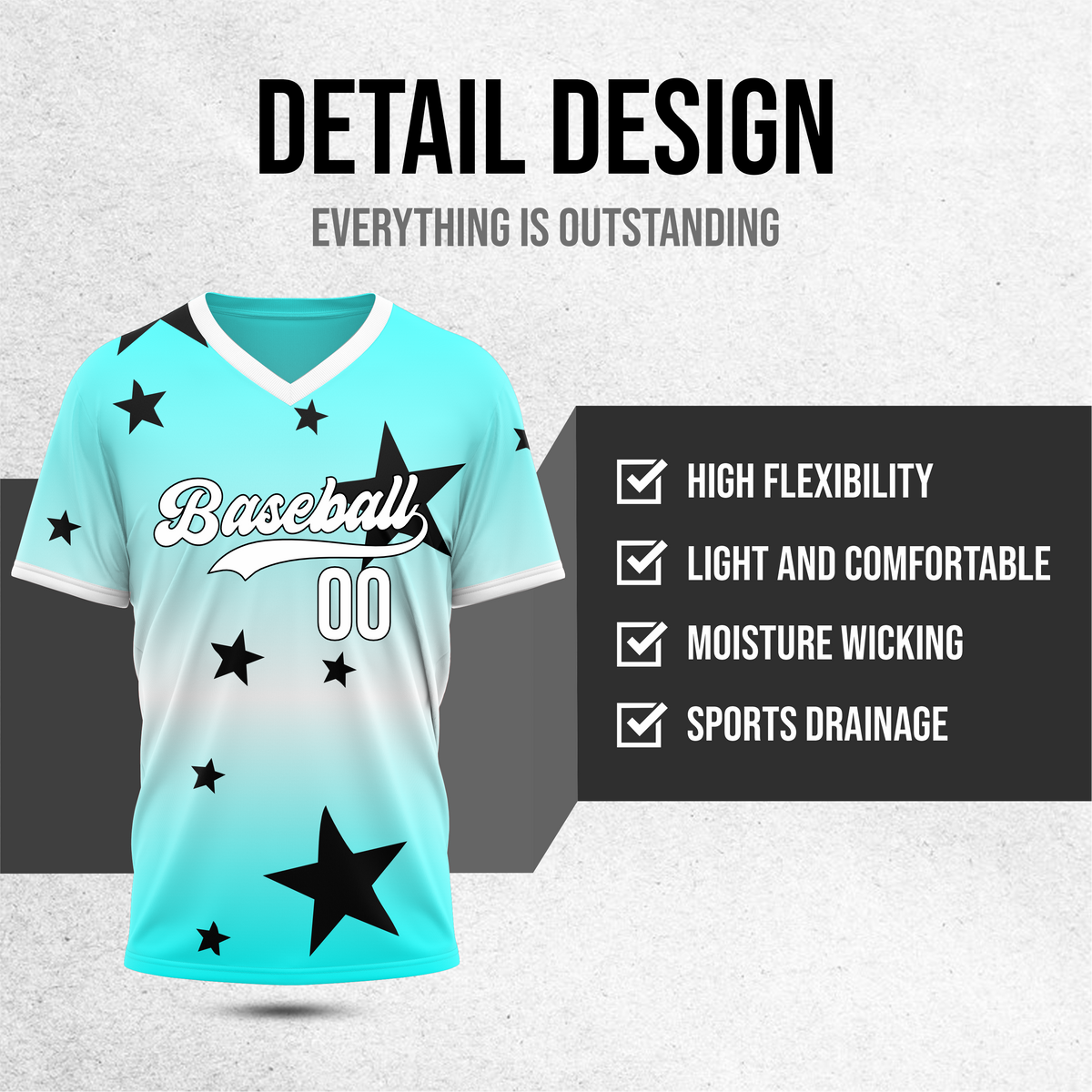 Custom Starfall Gradient Baseball Aqua Sports Jersey Personalized Uniform with Name & Number