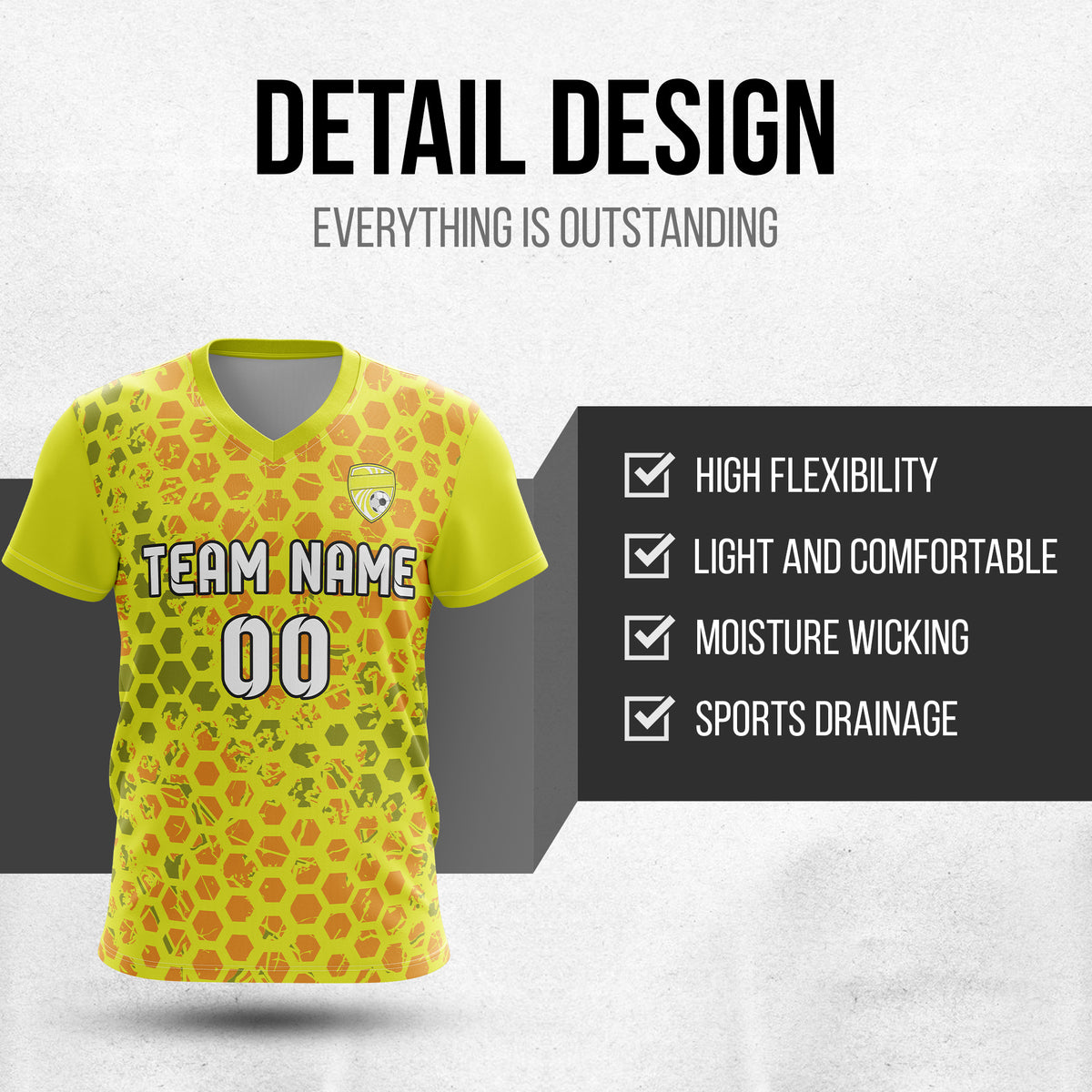 Custom Hex V-Full Pattern Yellow Soccer sport Tops Jersey