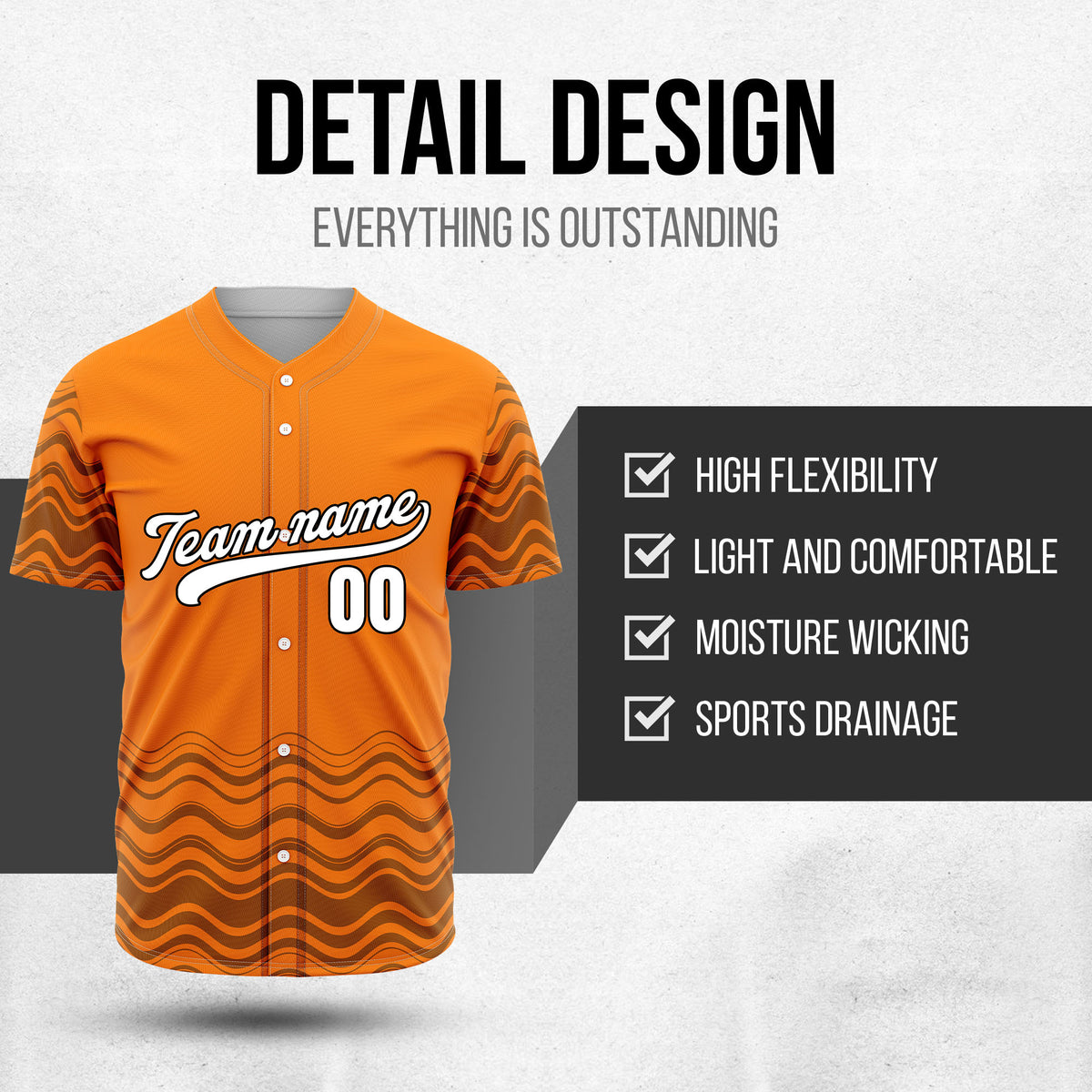 Custom Wave Orange Baseball Sports Jerseys Personalized Uniform with Name & Number