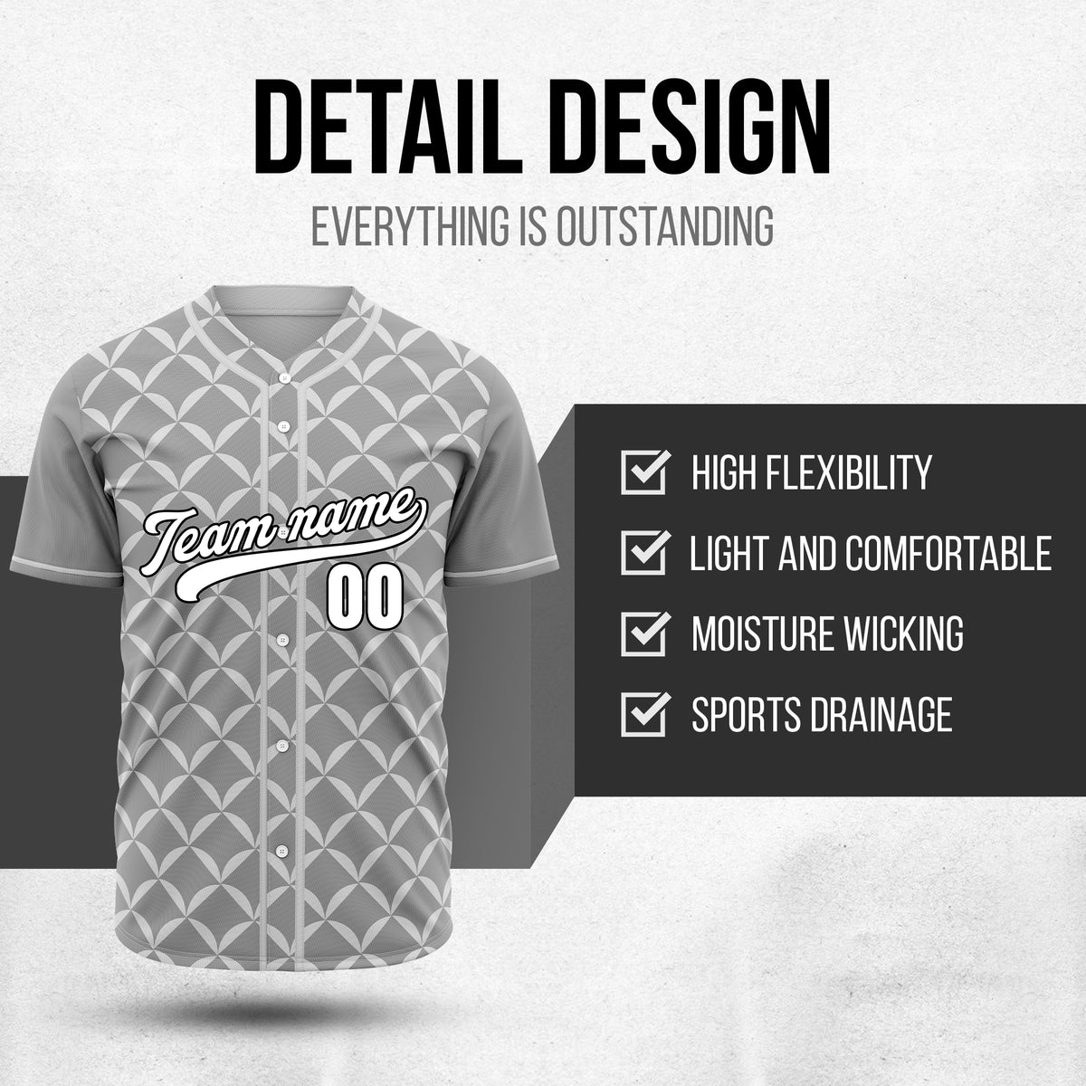 Custom Vertex Vibe Grey Baseball Sports Jersey Personalized Uniform with Name & Number