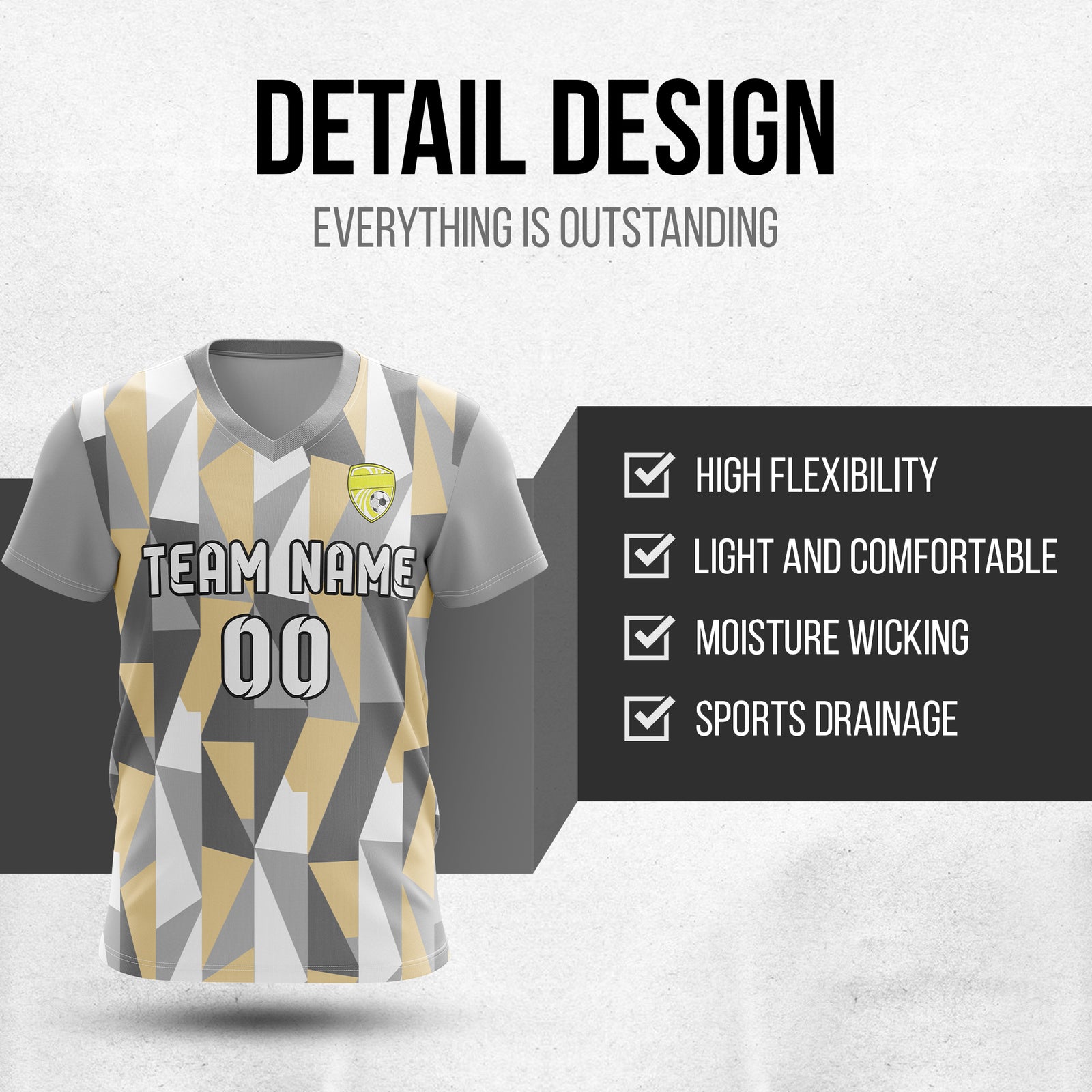 Custom Crystal V-Full Pattern Grey Soccer sport Tops Jersey