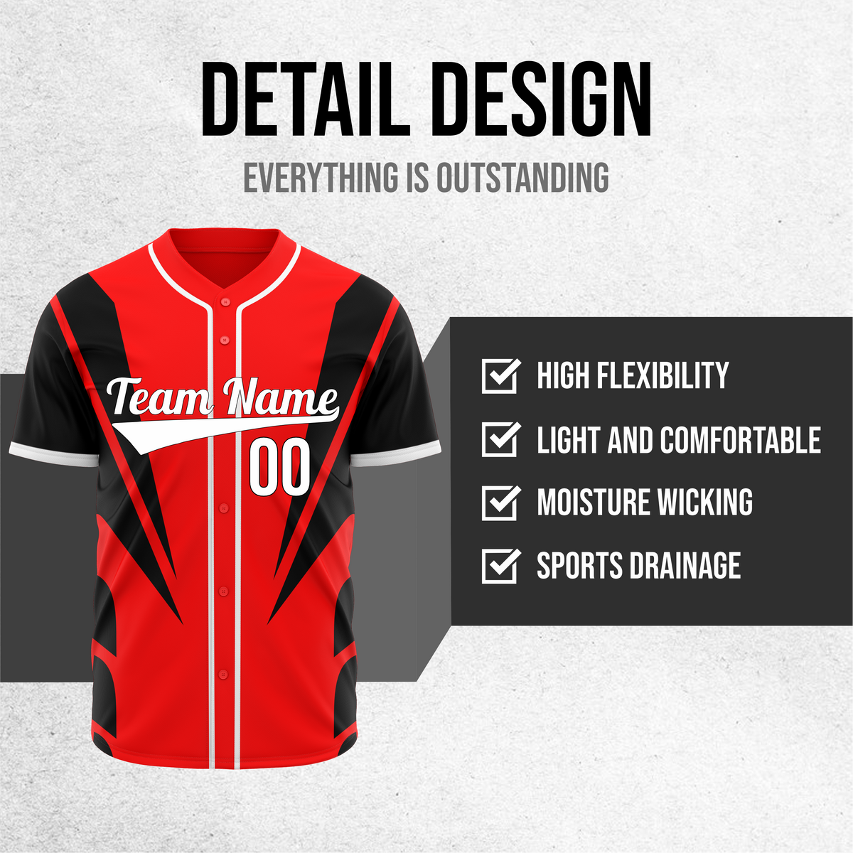 Custom Panel Flow Baseball Red Sports Jersey Personalized Uniform with Name & Number