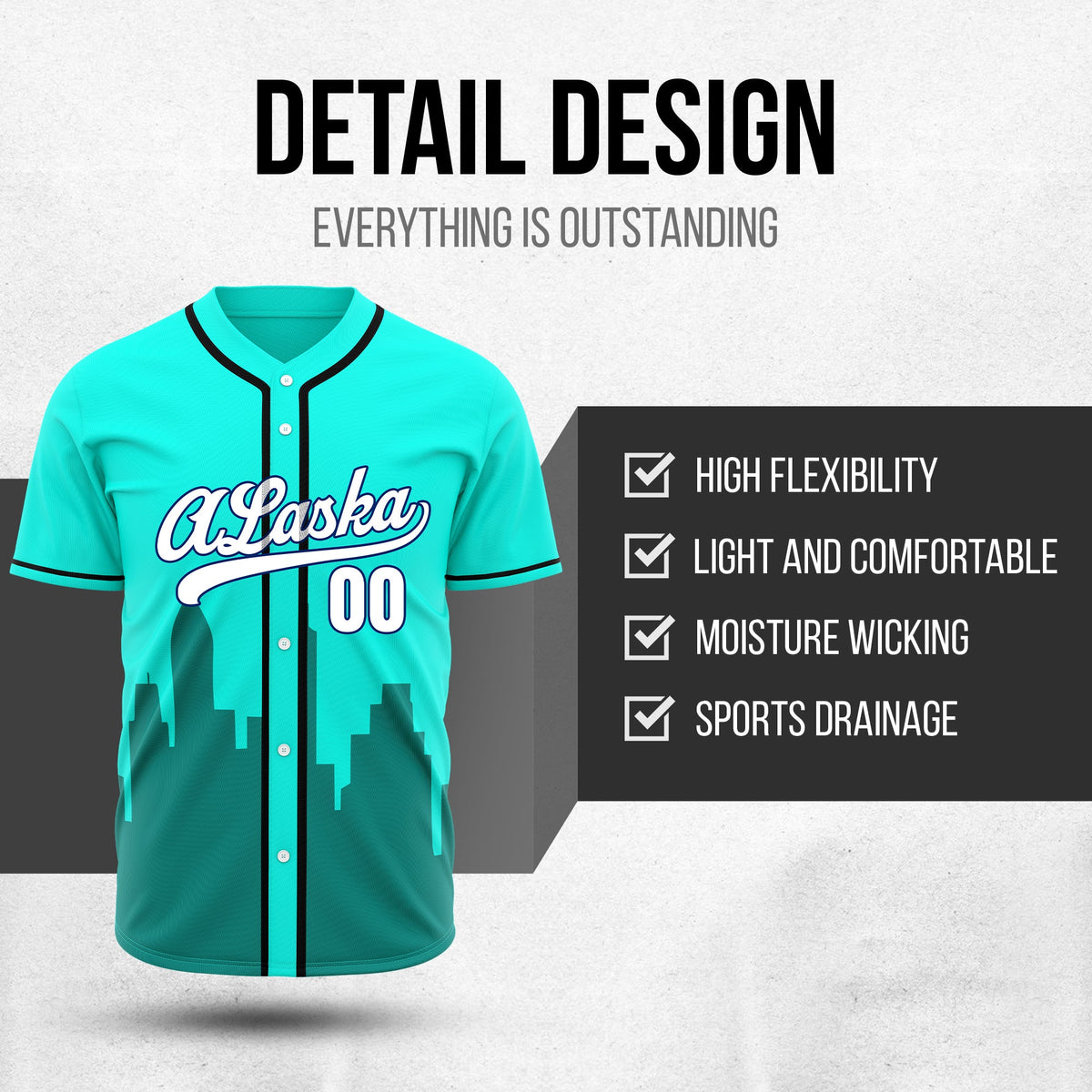Custom City Horizon Aqua Baseball Sports Jersey Personalized Uniform with Name & Number