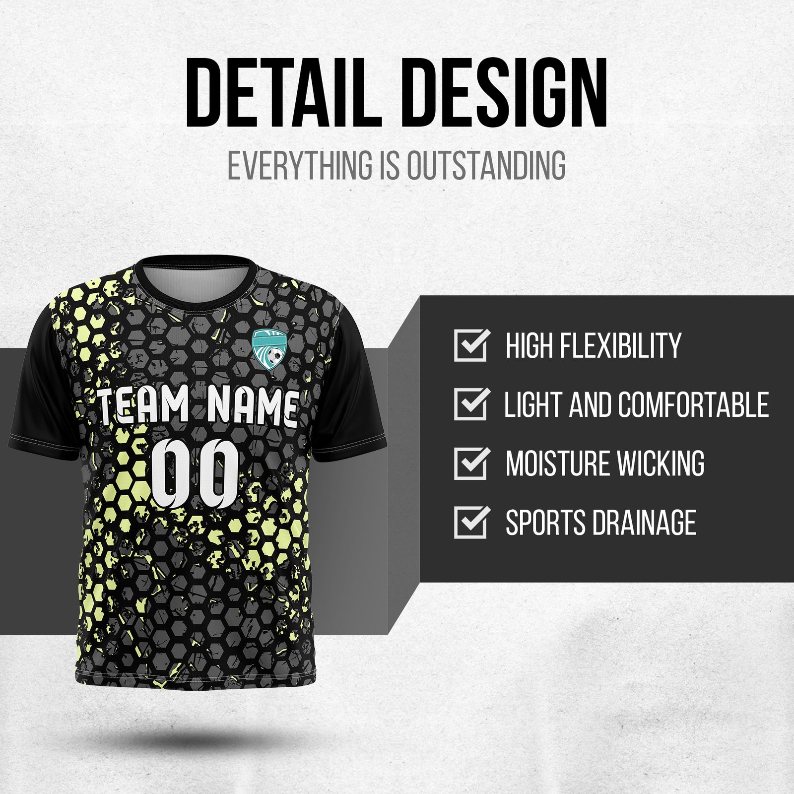 Custom Hex R-Full Pattern Soccer Black Sport Tops Jersey