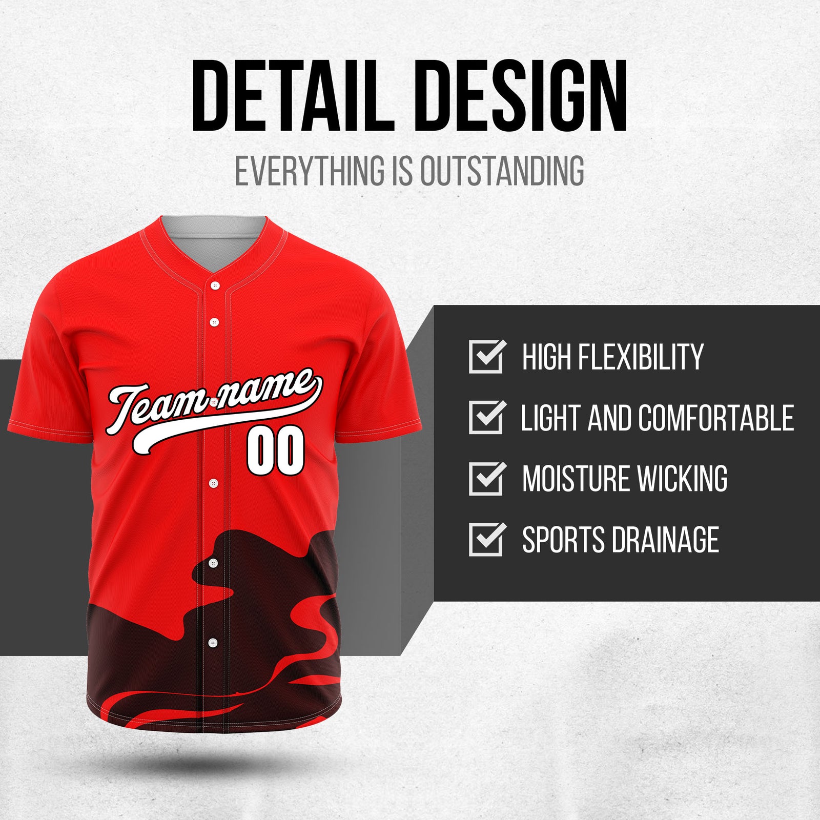 Custom Wave Red  Baseball Sports Jersey Personalized Uniform with Name & Number
