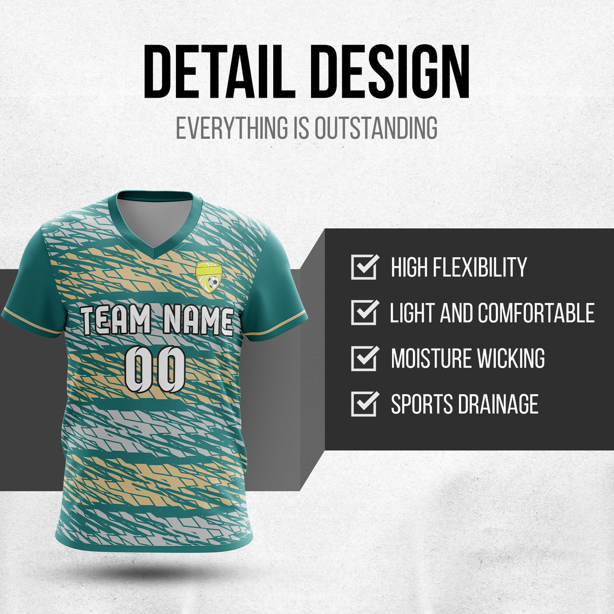 Custom Flare Strike V-Full Pattern Teal Soccer sport Tops Jersey