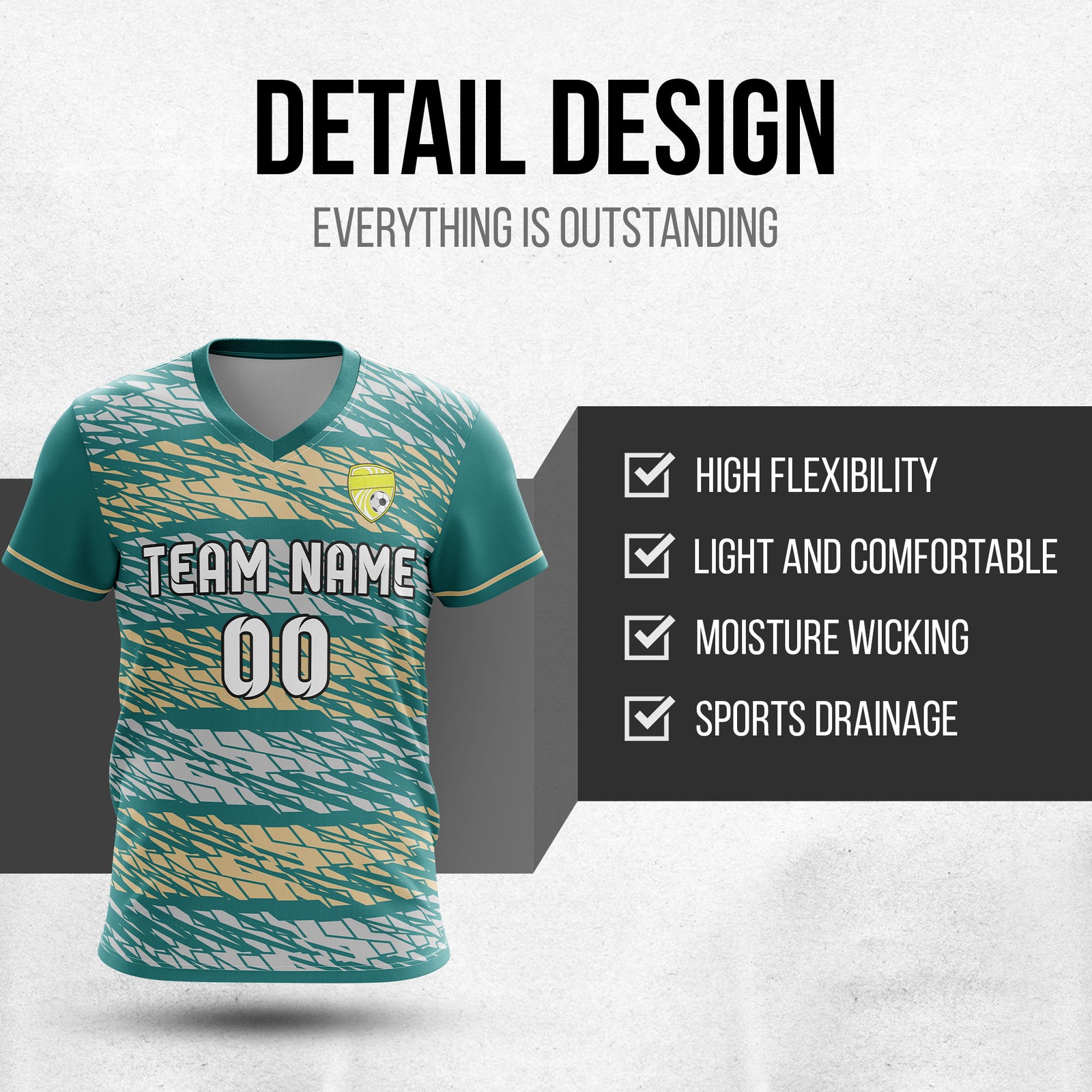Custom Flare Strike V-Full Pattern Teal Soccer sport Tops Jersey