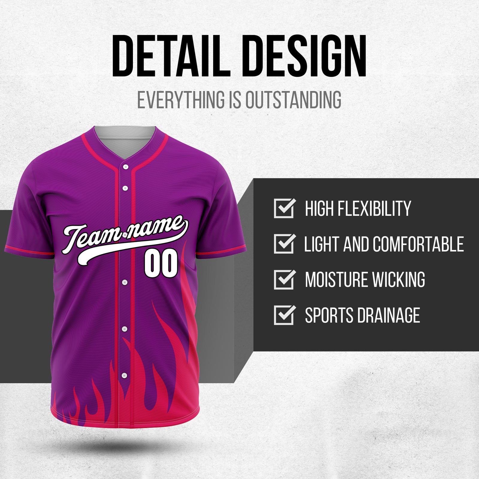 Custom Fire Pulse Purple Baseball Sports Jersey Personalized Uniform with Name & Number