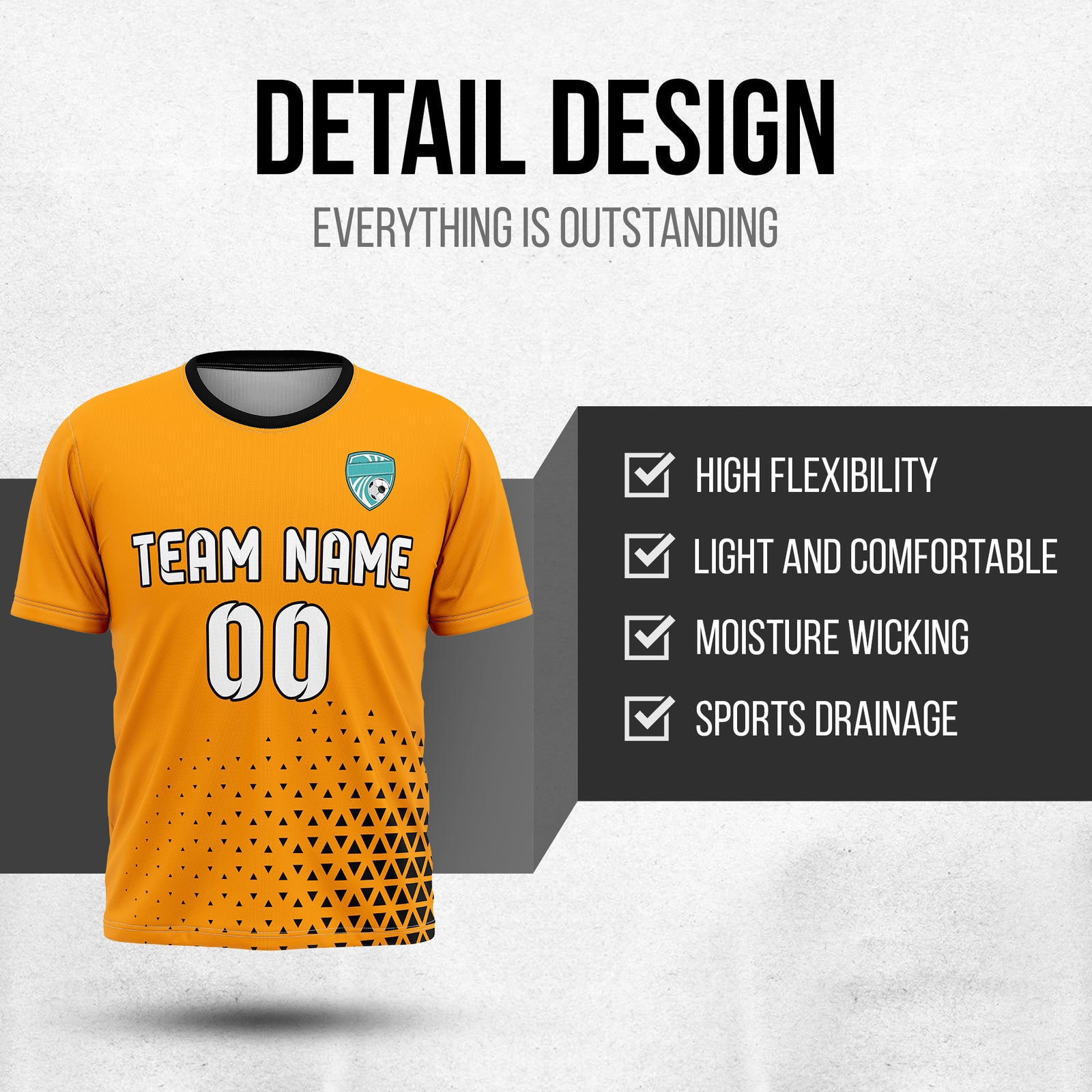 Custom Tri-Edge R Side Pattern Soccer Orange Sport Tops Jersey