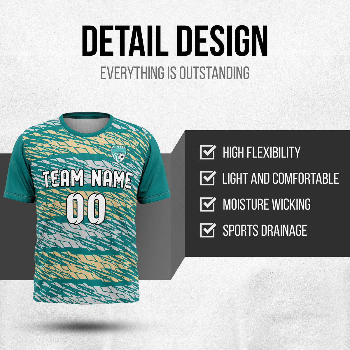 Custom Flare Strike R-Full Pattern Soccer Teal Sport Tops Jersey