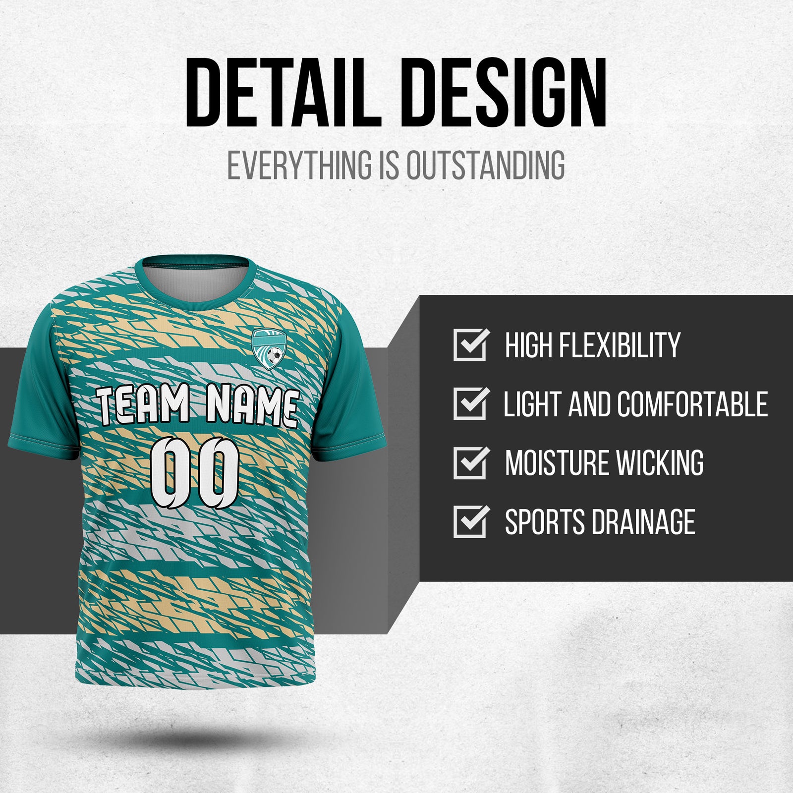 Custom Flare Strike R-Full Pattern Soccer Teal Sport Tops Jersey