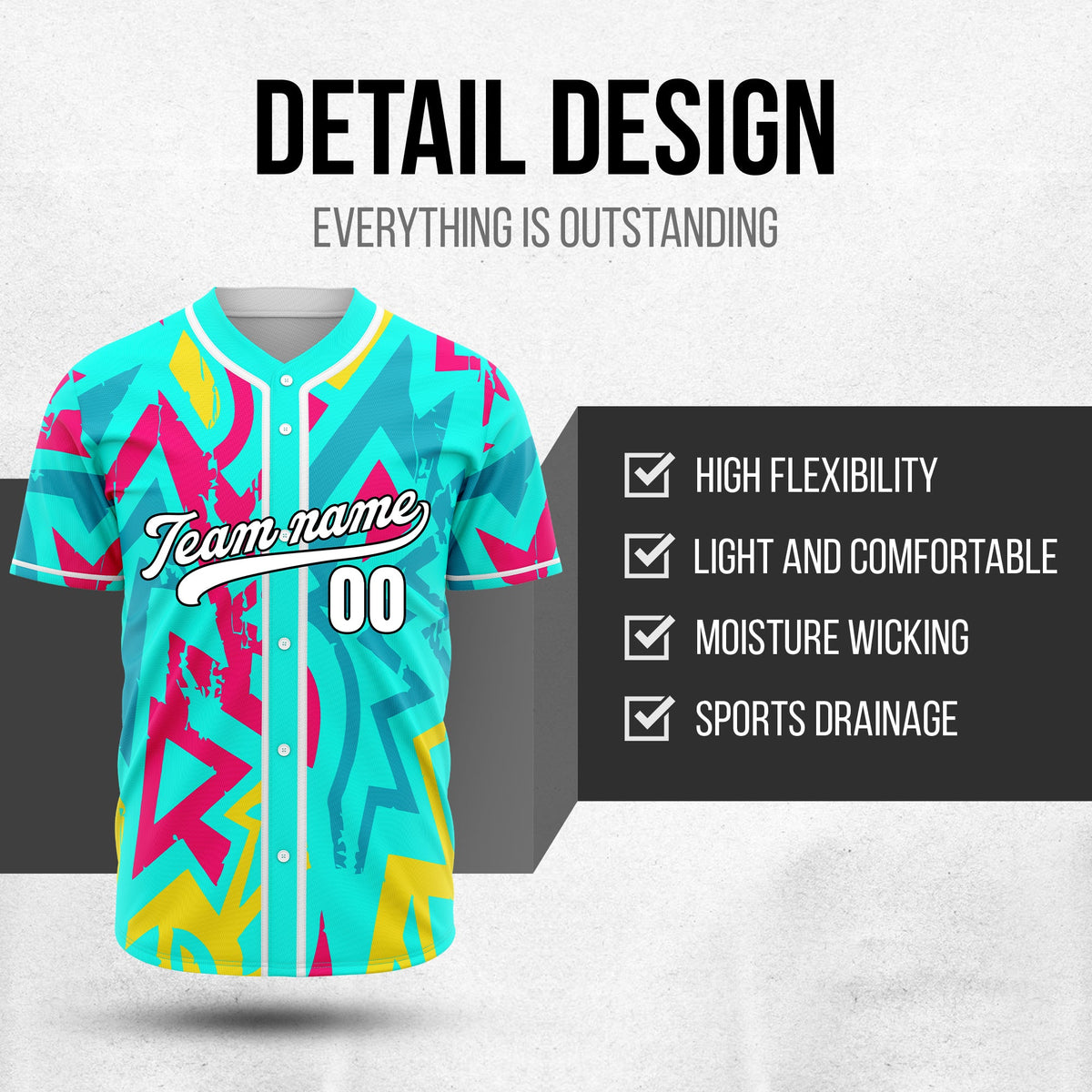 Custom Splash Aqua Baseball Sports Jersey Personalized Uniform with Name & Number