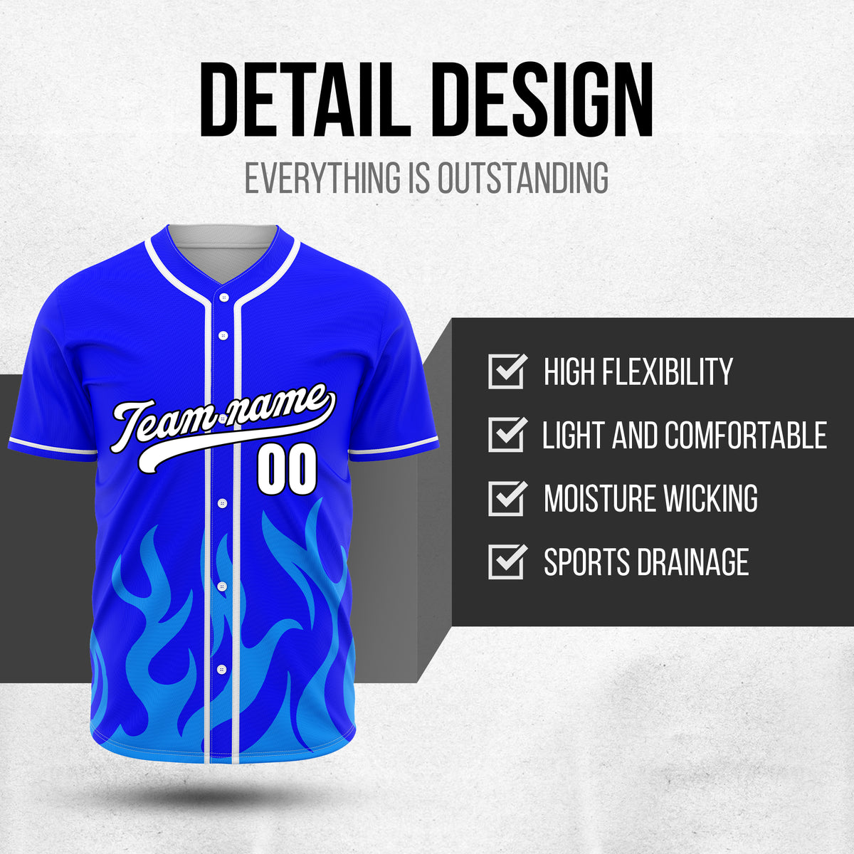 Custom Burnout Blue Baseball Sports Jersey Personalized Uniform with Name & Number