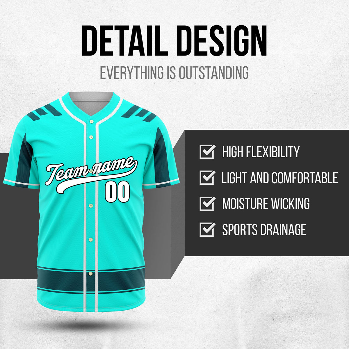 Custom Radiant Strike Aqua Raglan Style Baseball Sports Jersey Personalized Uniform with Name & Number