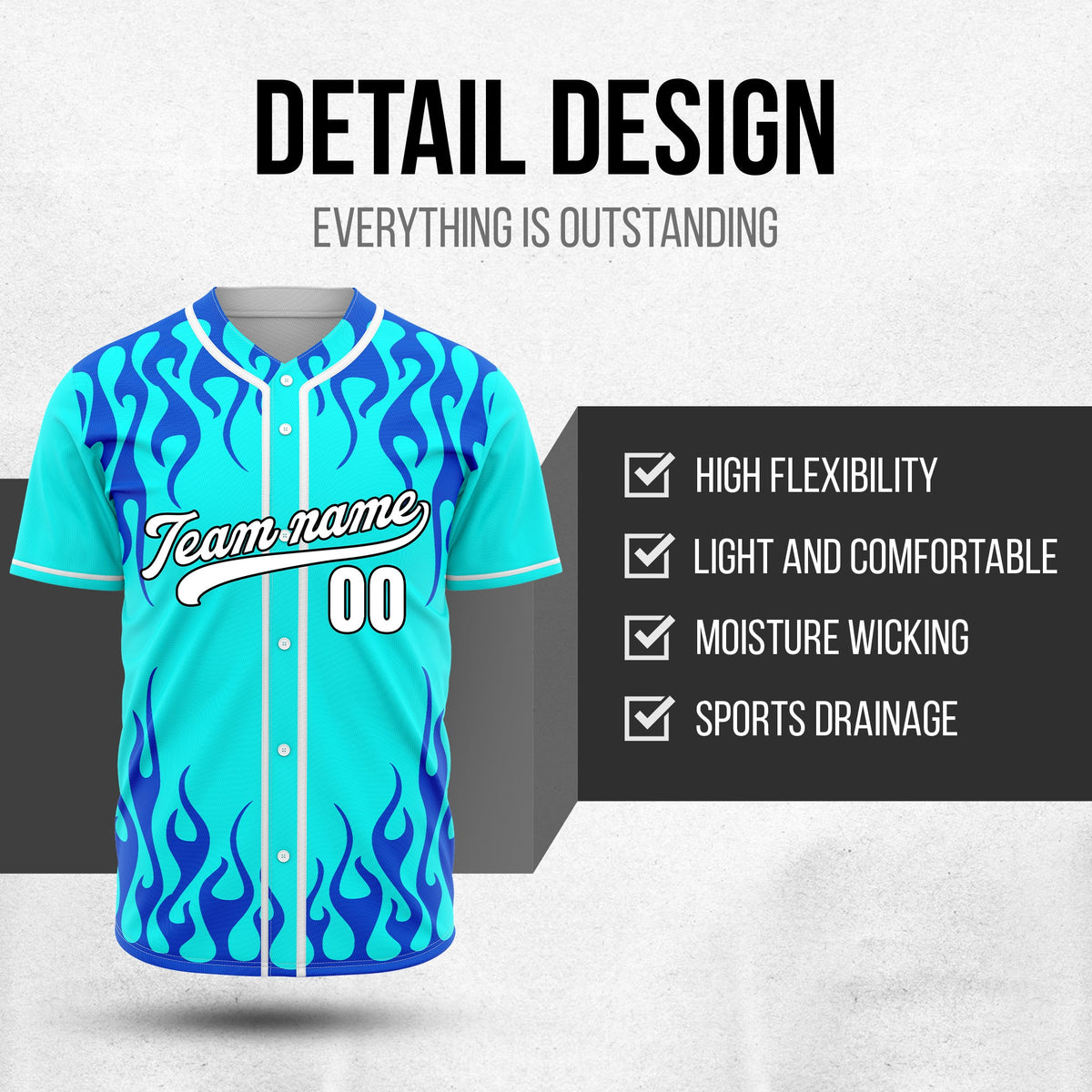 Custom Frostburn Aqua Baseball Sports Jersey Personalized Uniform with Name & Number