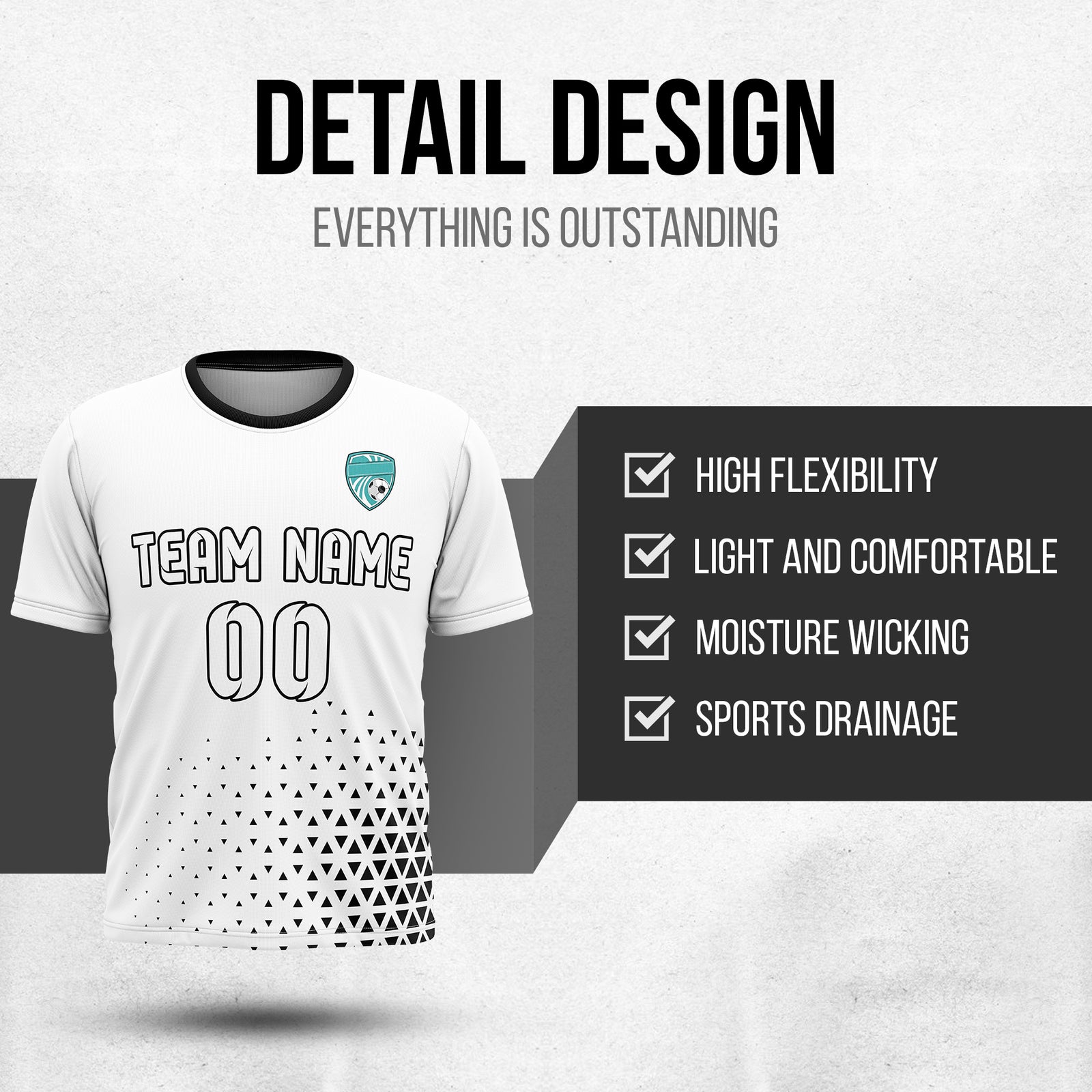 Custom Tri-Edge R Side Pattern Soccer White Sport Tops Jersey