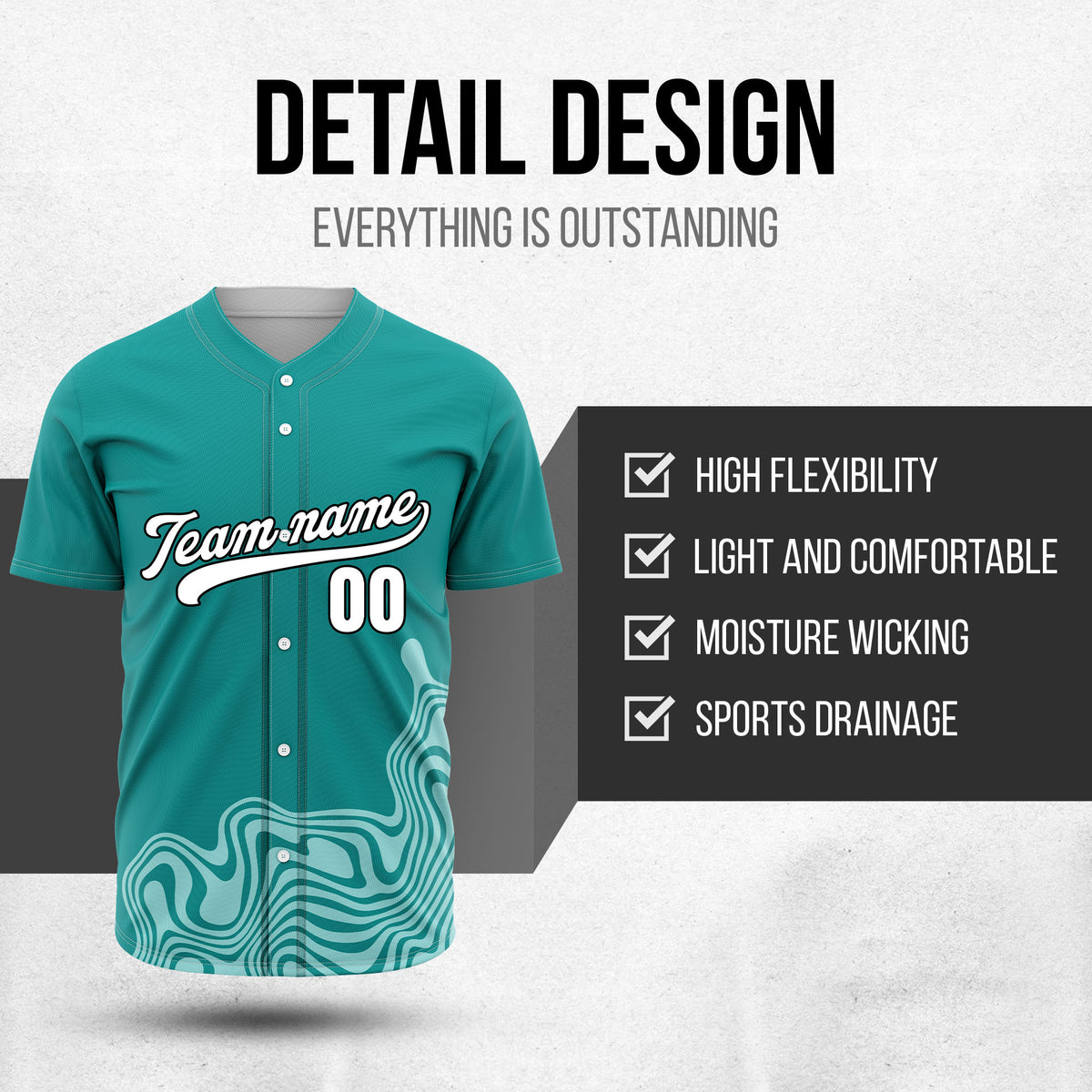 Custom Wave Teal Baseball Sport Jersey Personalized Uniform with Name & Number