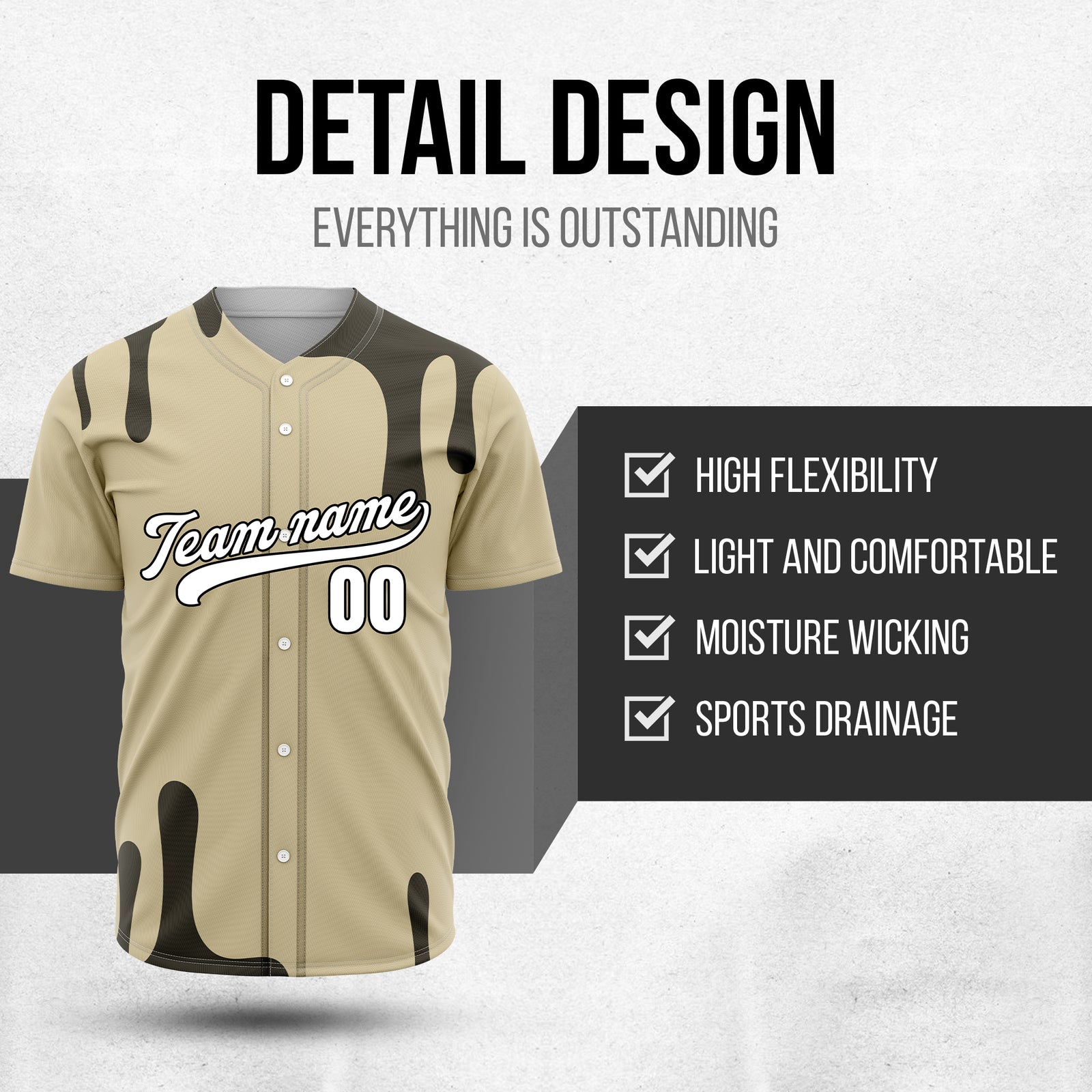 Custom Ink Dripline Khaki Sports Jersey Personalized Uniform with Name & Number