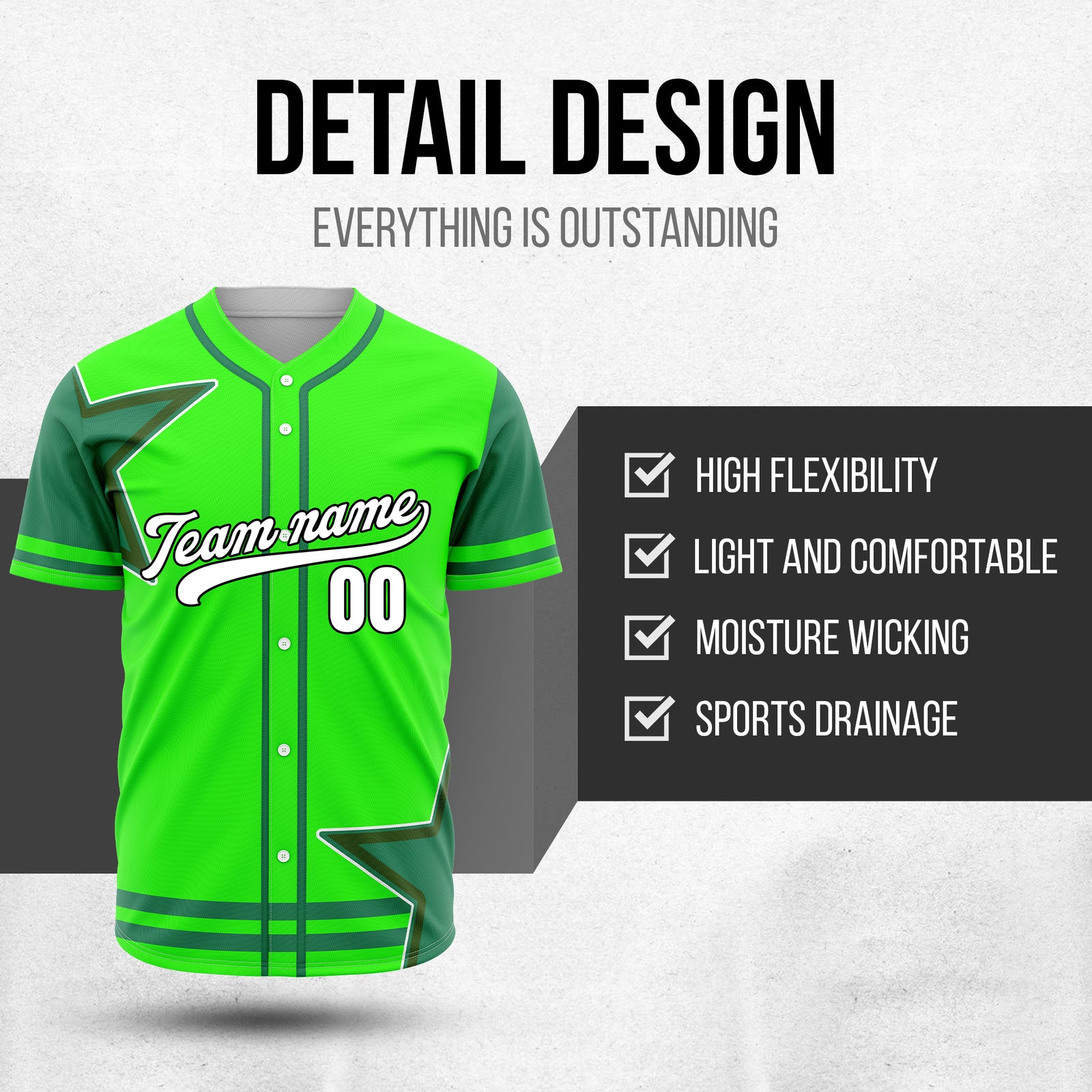 Custom Star Classic Baseball Neon Green Sports Jersey Personalized Uniform with Name & Number