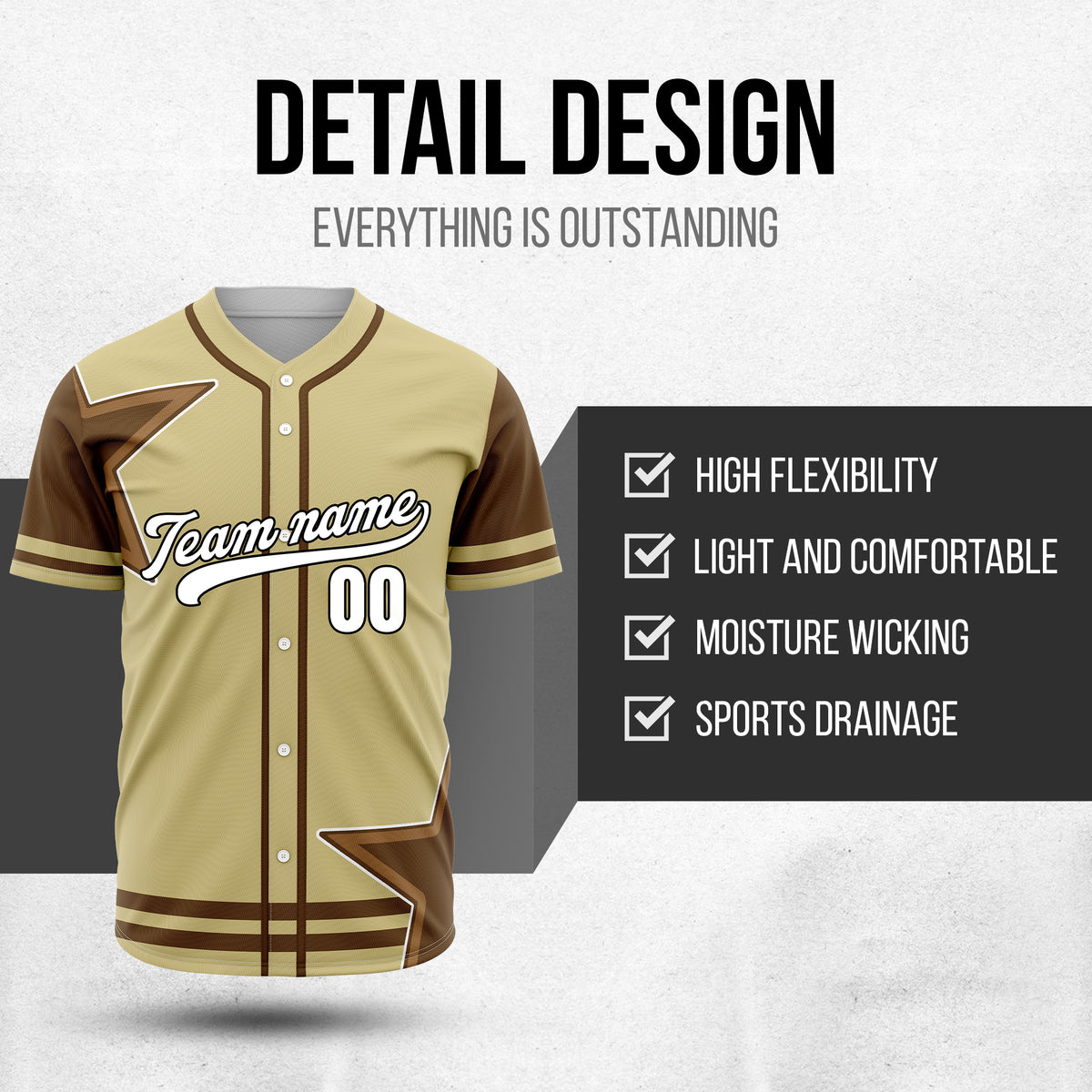 Custom Star Classic Baseball Khaki Sports Jersey Personalized Uniform with Name & Number
