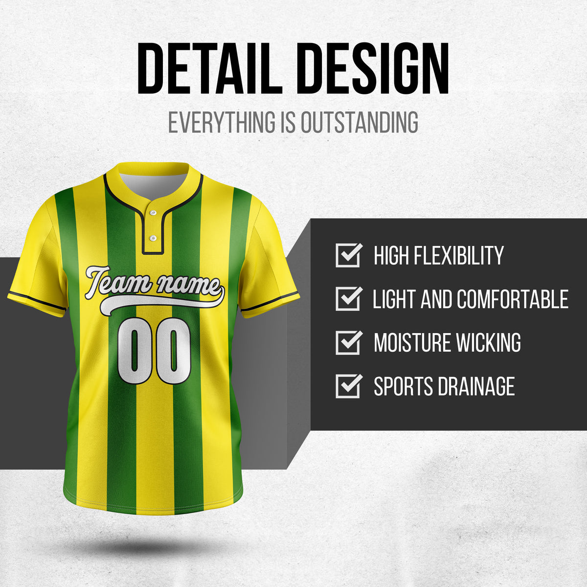 Custom Dual Stripe Yellow Baseball Sports Jersey Personalized Uniform with Name & Number