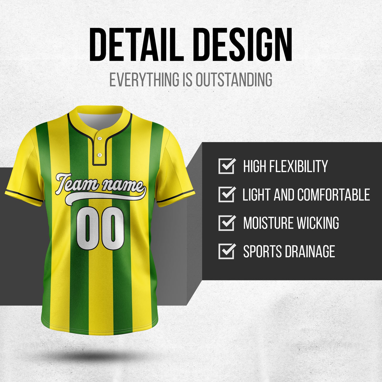 Custom Dual Stripe Yellow Baseball Sports Jersey Personalized Uniform with Name & Number