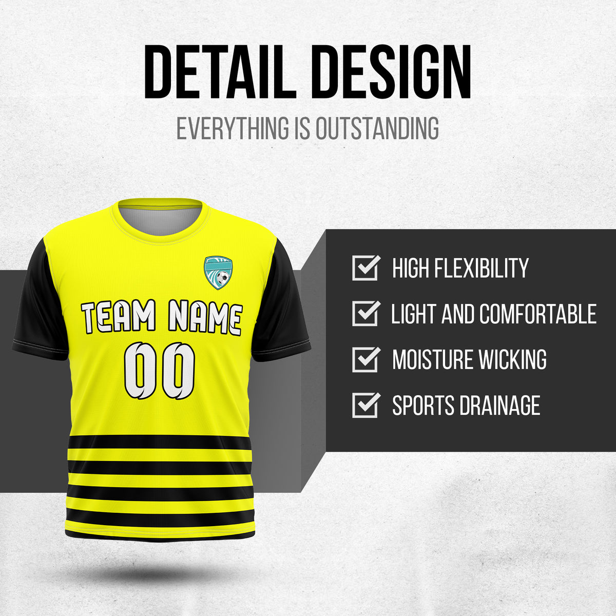 Custom BaseLine Stripe Yellow Soccer sport Tops Jersey