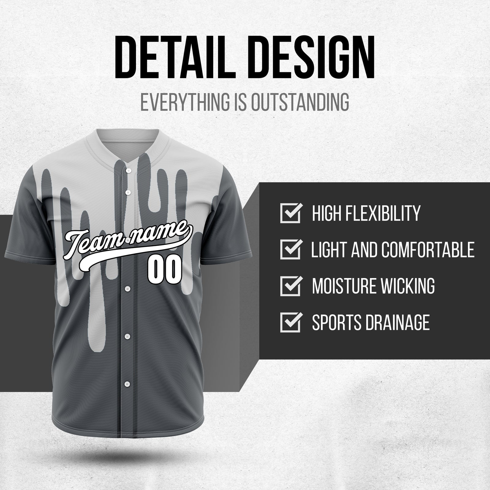 Custom Ink Drip Dark Grey Sports Jersey Personalized Uniform with Name & Number