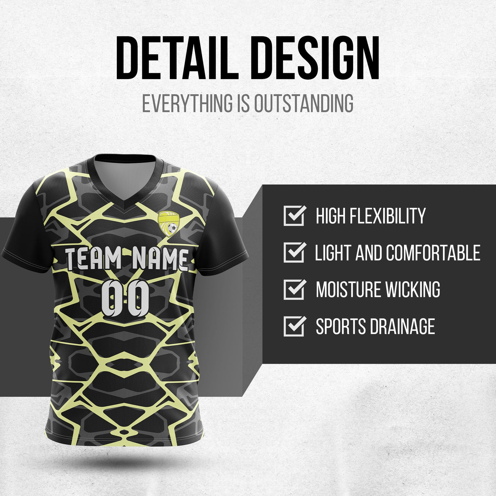 Custom Wild Pulse V-Full Pattern Black Soccer sport Tops Jersey