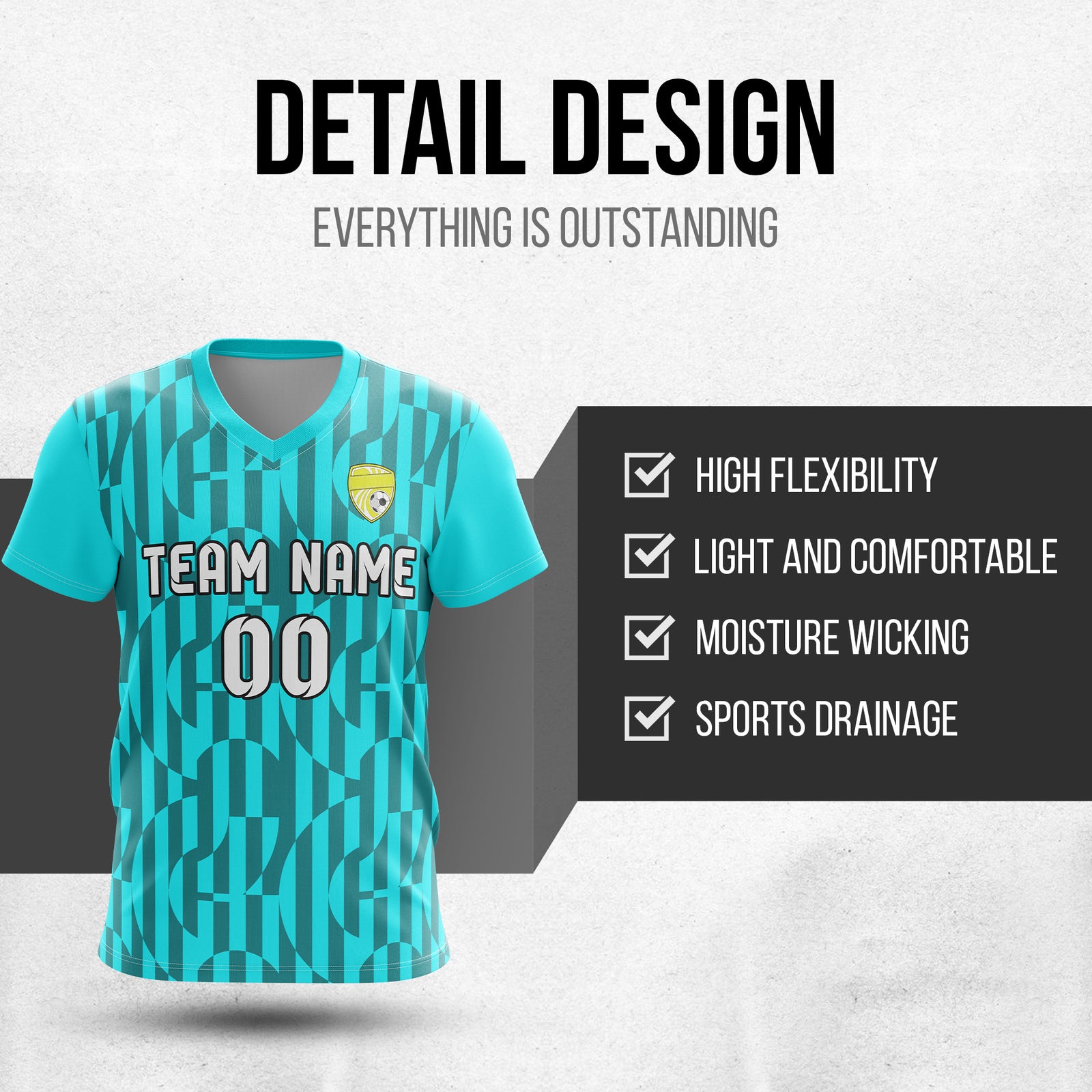 Custom Pulse Grid V-Full Pattern Aqua Soccer sport Tops Jersey