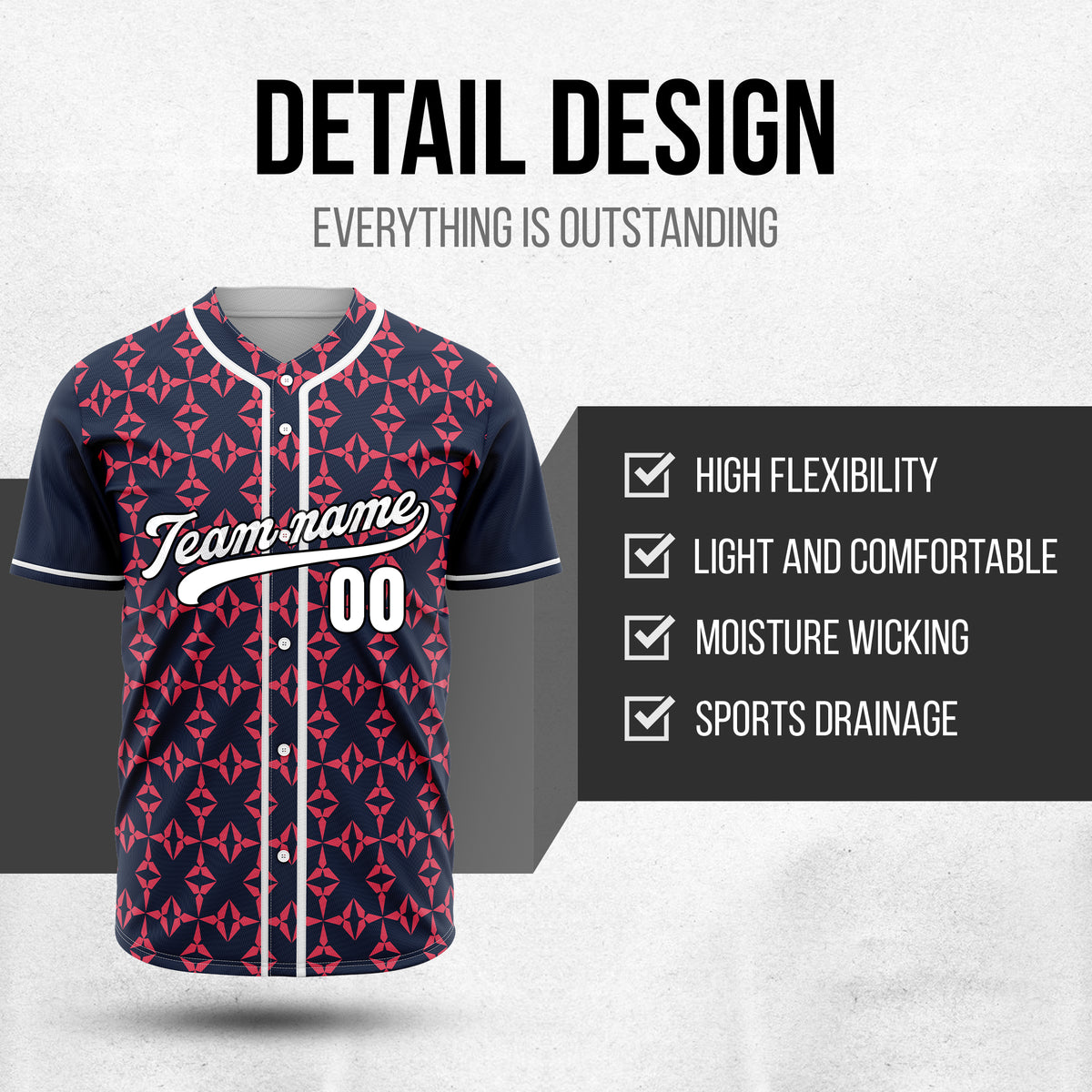 Custom Rhombic Navy Baseball Sports Jersey Personalized Uniform with Name & Number