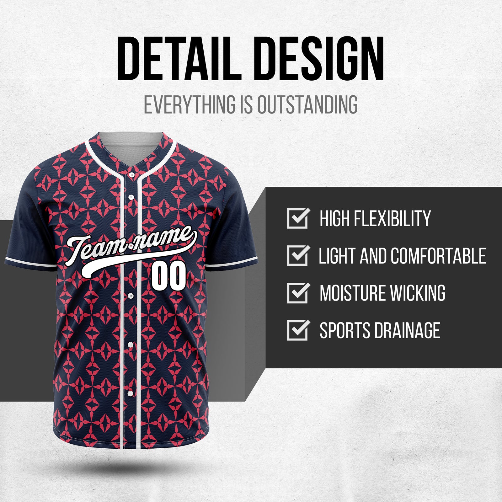 Custom Rhombic Navy Baseball Sports Jersey Personalized Uniform with Name & Number