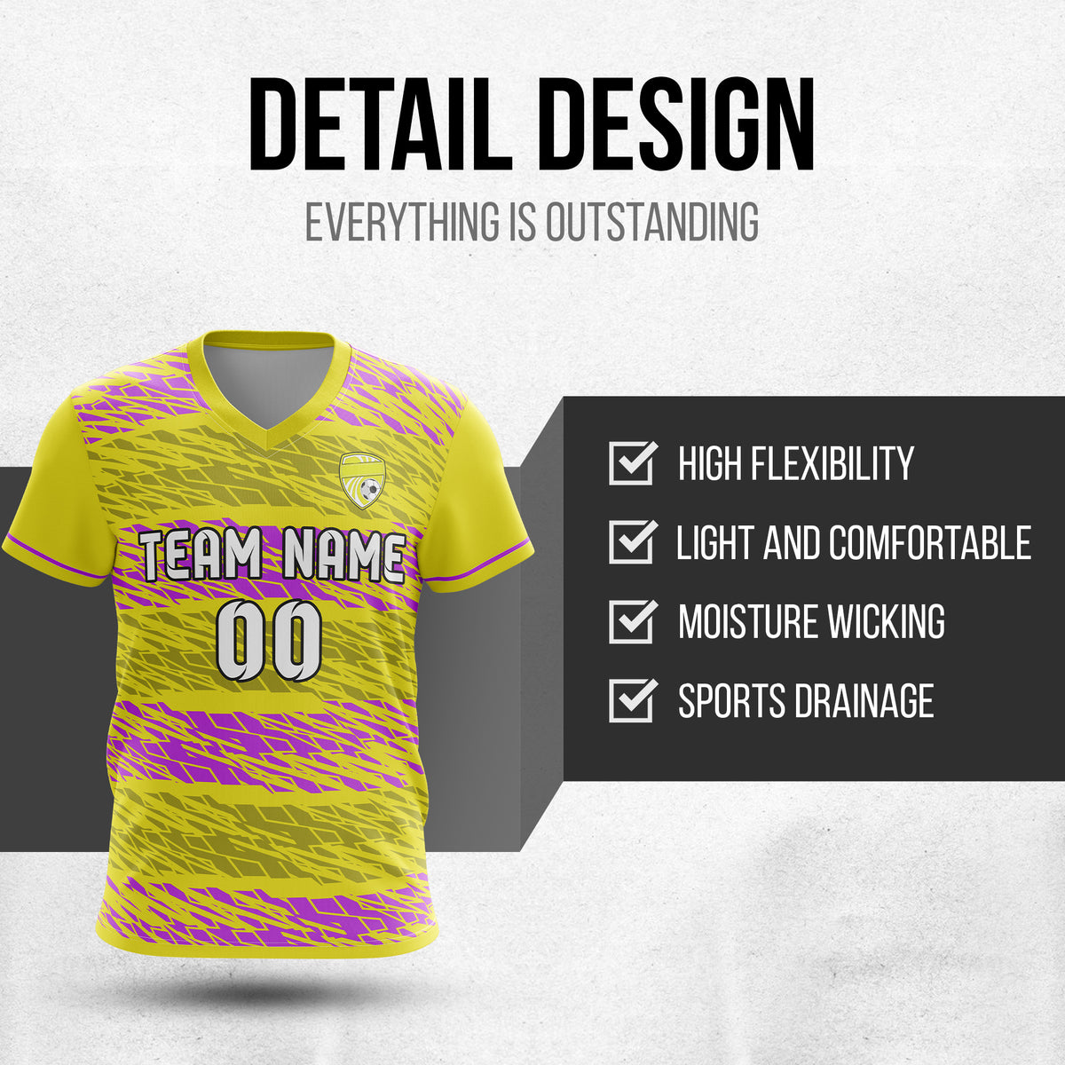 Custom Flare Strike V-Full Pattern Yellow Soccer sport Tops Jersey
