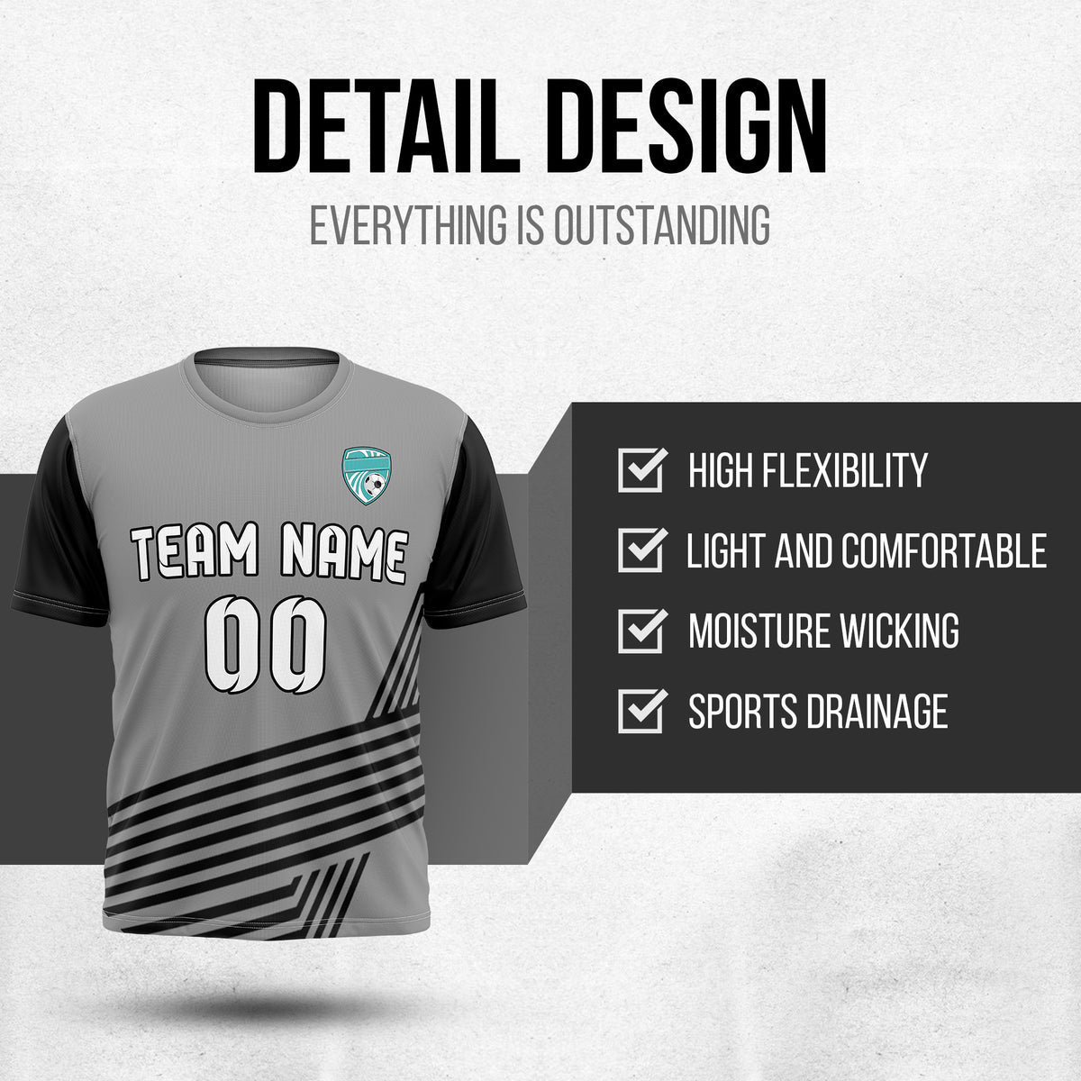 Custom Rapid Line R Side Pattern Soccer Dark Grey sport Tops Jersey