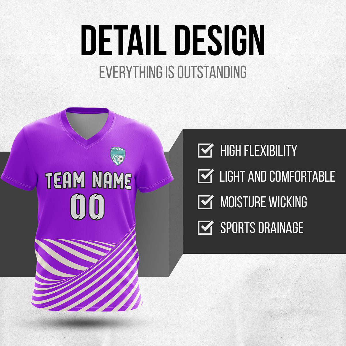 Custom WaveLine Stripe V-Neck Purple Soccer sport Tops Jersey