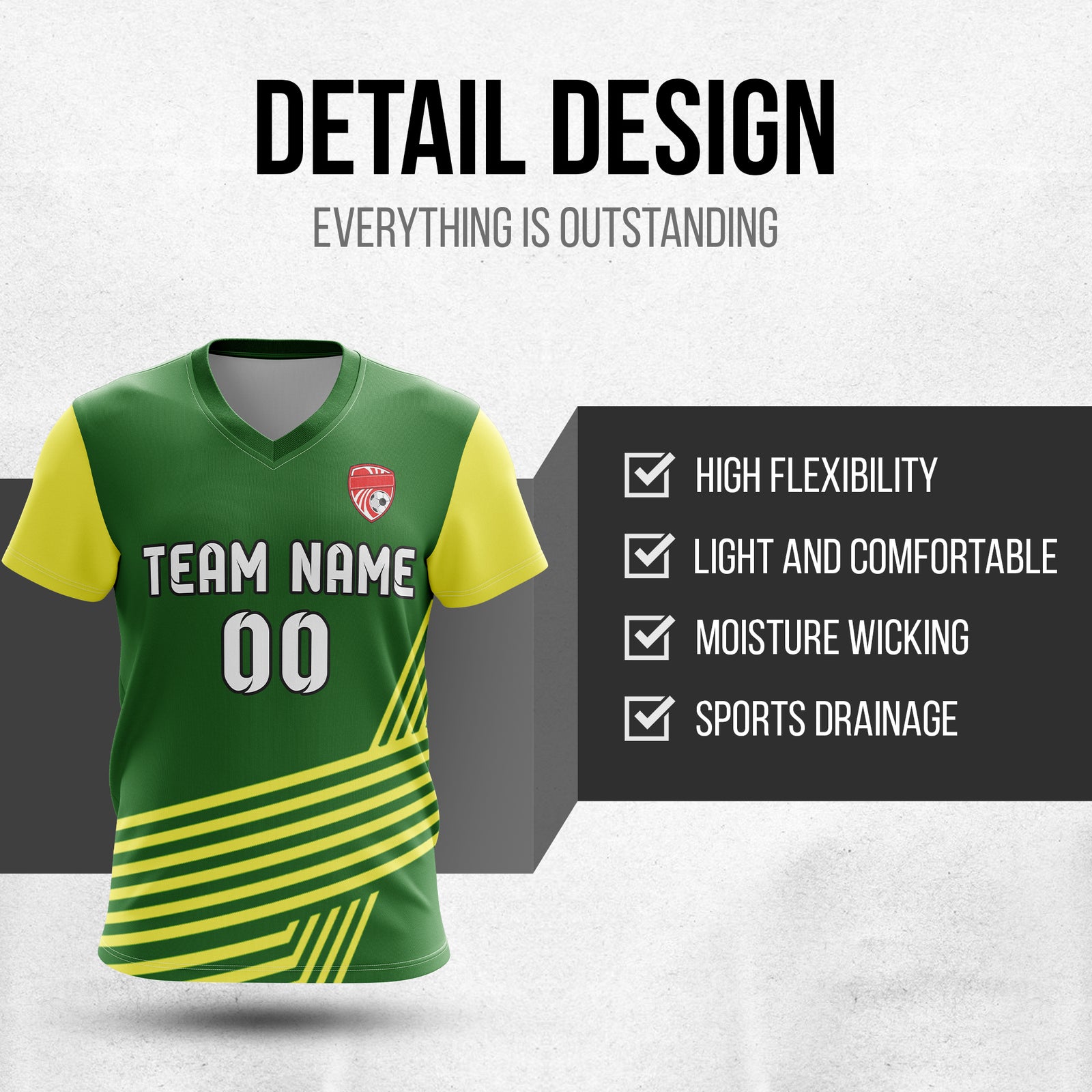 Custom Rapid Line V-Side Pattern Green Soccer sport Tops Jersey