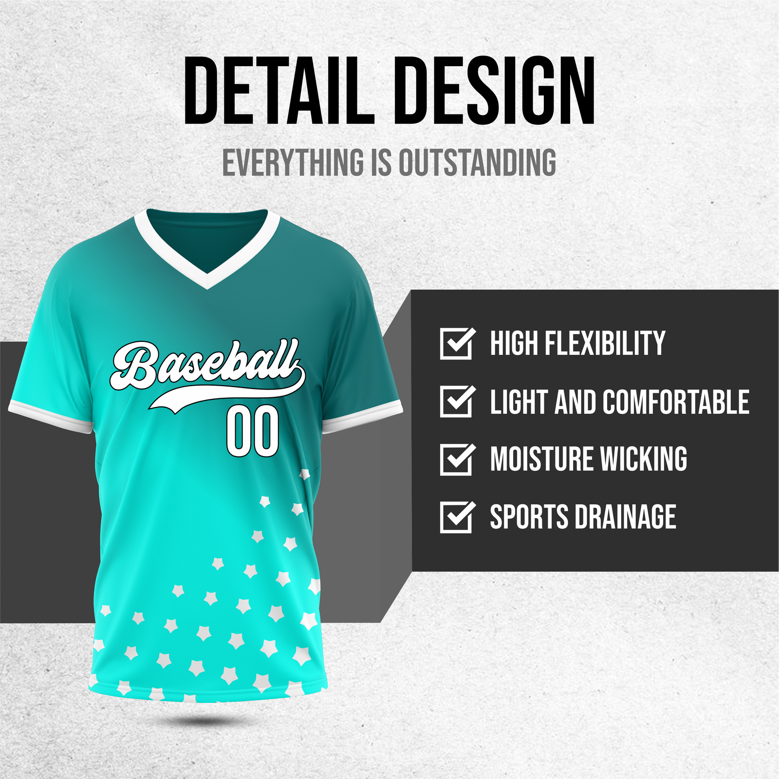 Custom Twilight Stars Baseball Aqua Sports Jersey Personalized Uniform with Name & Number