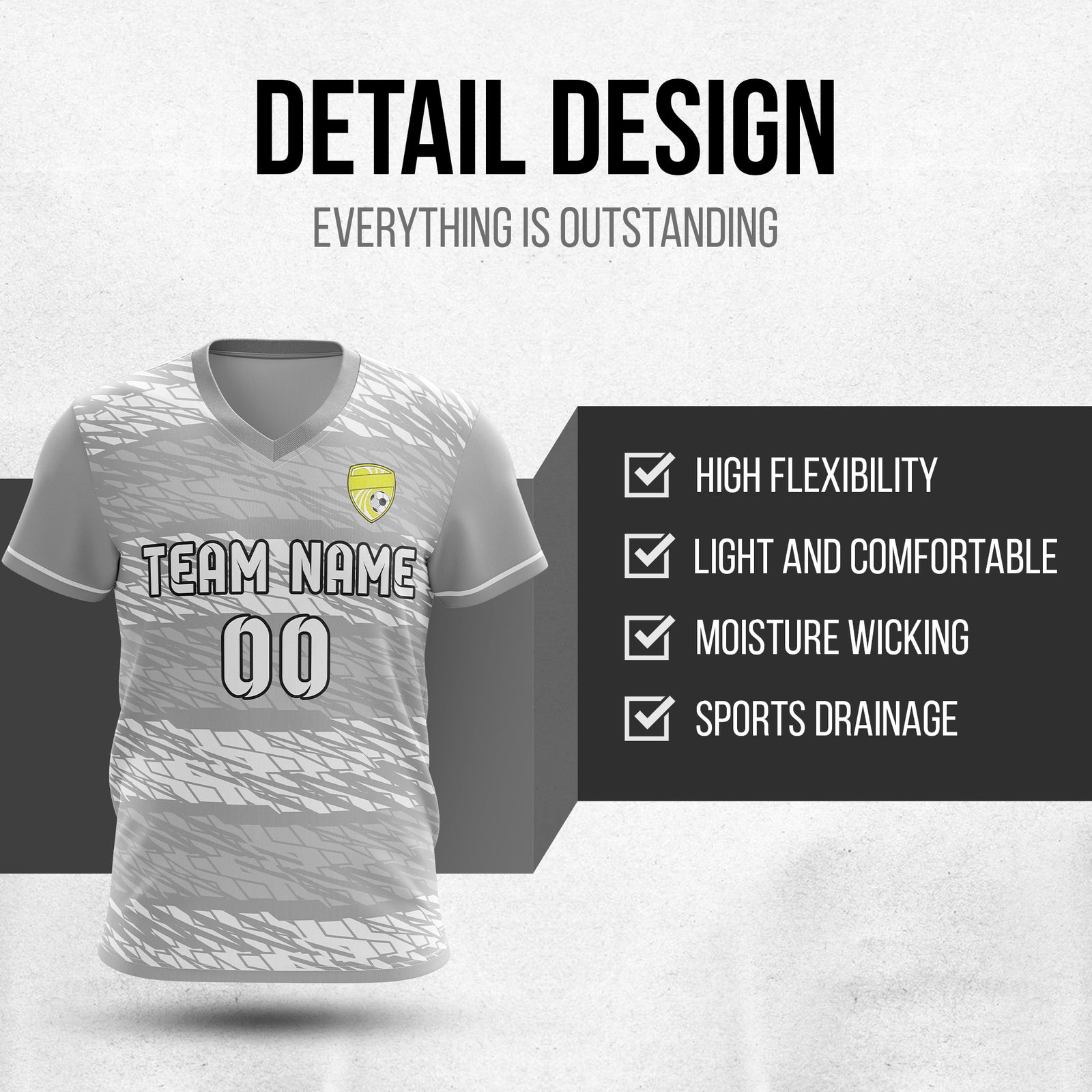 Custom Flare Strike V-Full Pattern Grey Soccer sport Tops Jersey